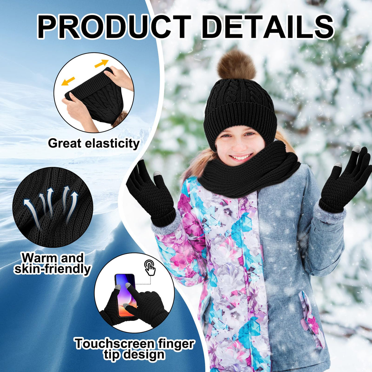 7 Pcs Winter Gift Set for Woman Hat Scarf Gloves Set Throw - Mumucove Official Imagery - 5
