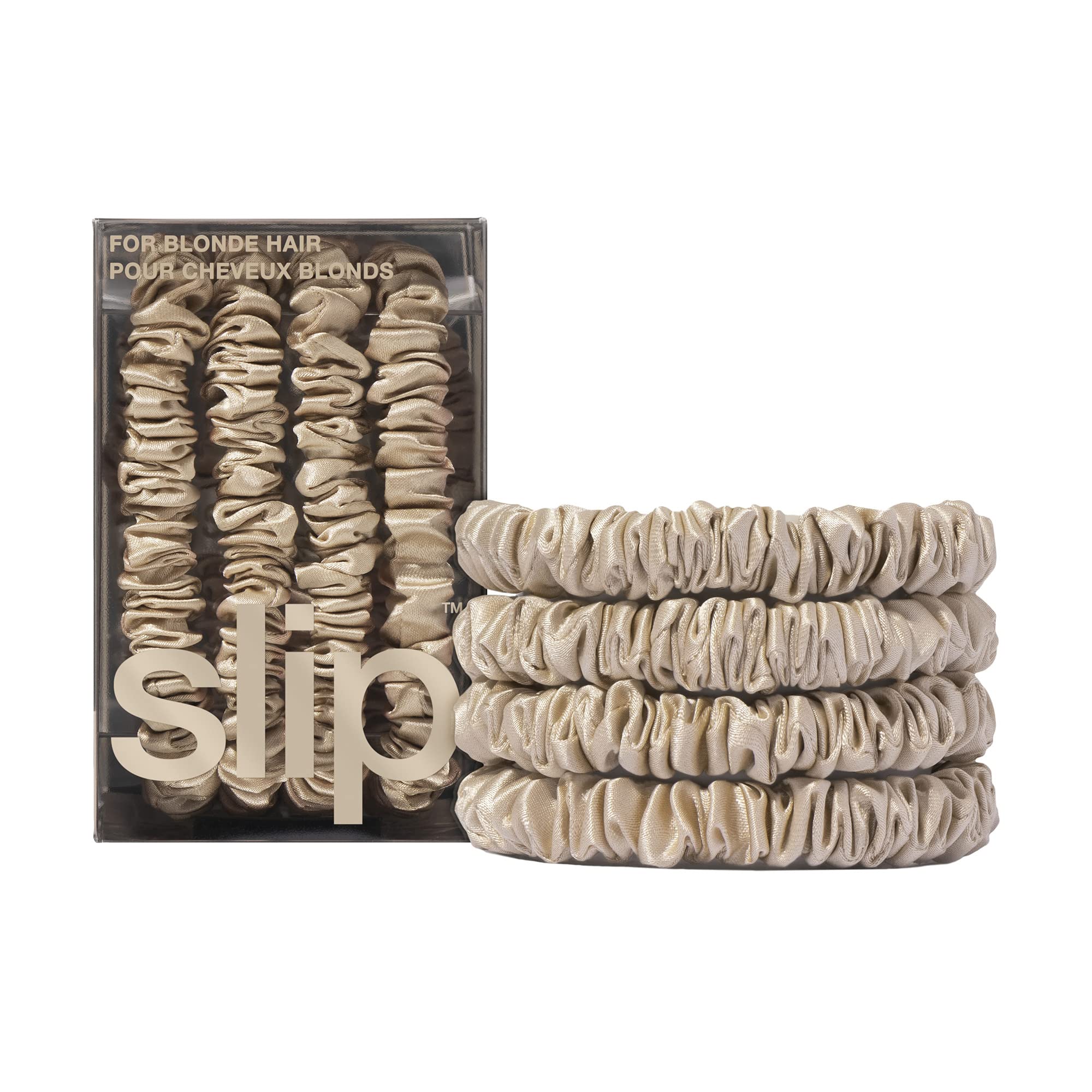 Slip Silk Hair Ties, Blonde Skinny Scrunchies, Set of 4 | - Product Imagery