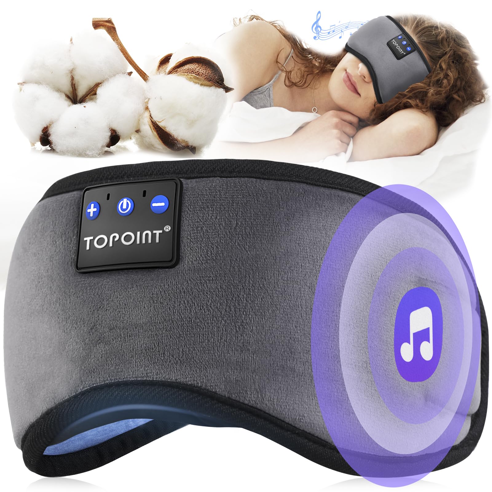 TOPOINT Sleep Mask with Headphones Bluetooth 5.4 Wireless, Sleep Headphones Earp - TOPOINT Official Product View 7