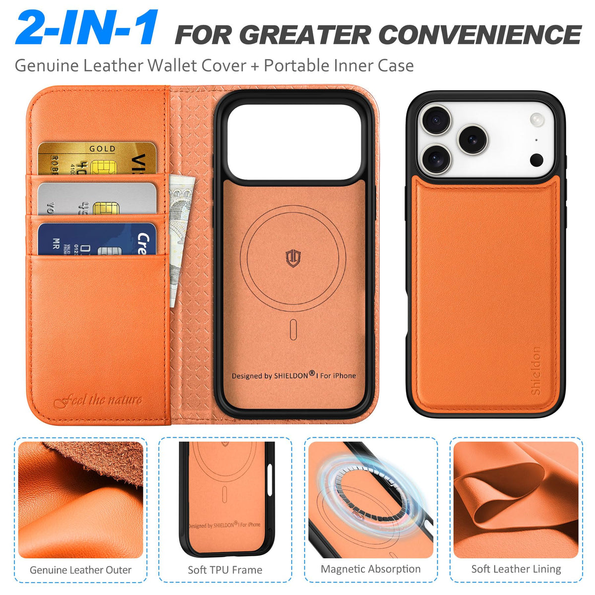 SHIELDON 2 in 1 Real Leather Wallet Case for iPhone 17 Pro - SHIELDON Official Imagery - 6