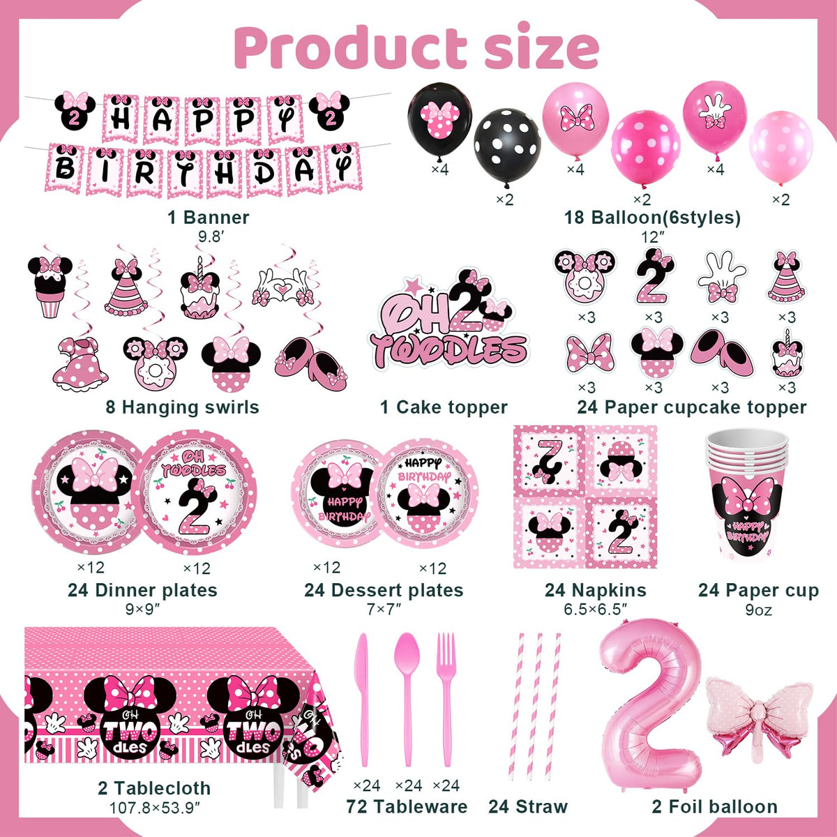 247 Pcs Oh Twodles Birthday Party Supplies Girl Happy 2nd - XSOOH Official Imagery - 4