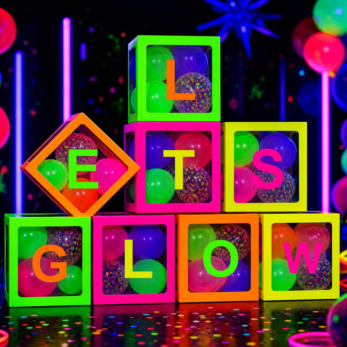 Mega L Glow in the Dark Party Supplies Neon Balloon Boxes 8 - Mega-Loopolis Official Imagery - 1