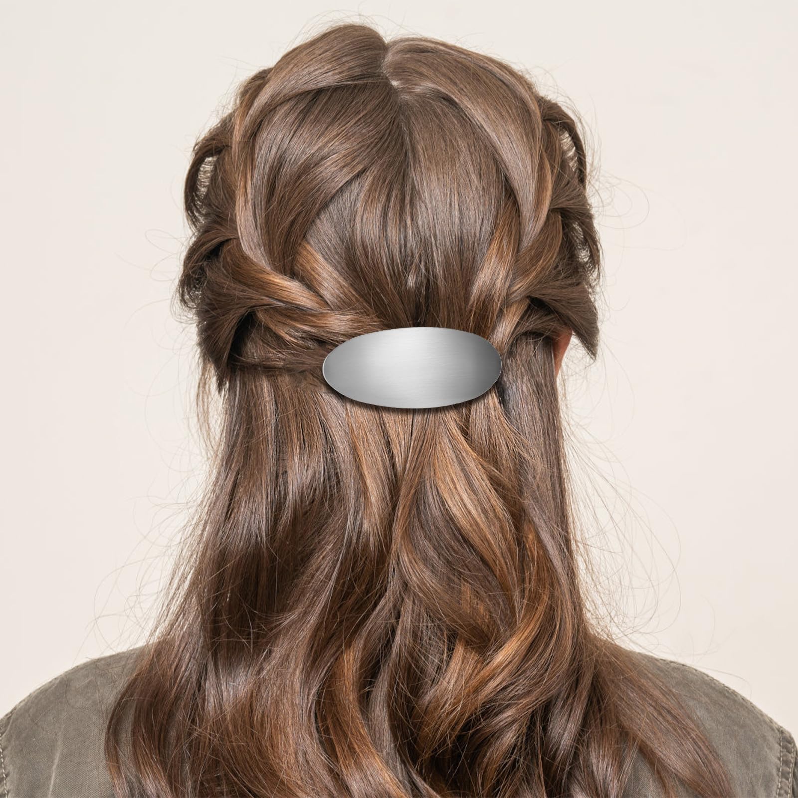 Balacoo 2-pack French metal oval hair barrettes for women, stylish multi-colored hair clips with a sleek oval design.