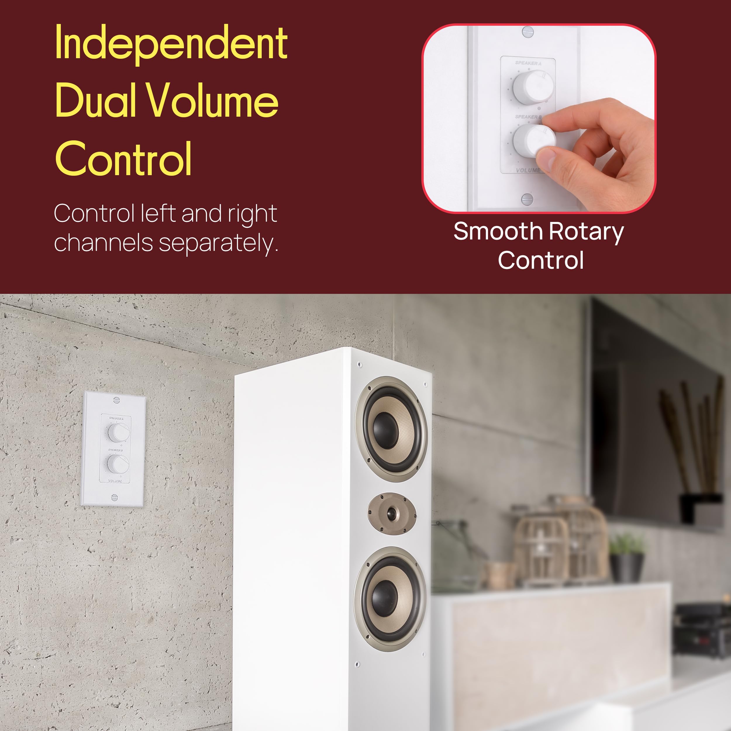 In Wall Speaker Volume Control - Home Audio Smart 2-Channel A/B D by Pyle - Angle View 5