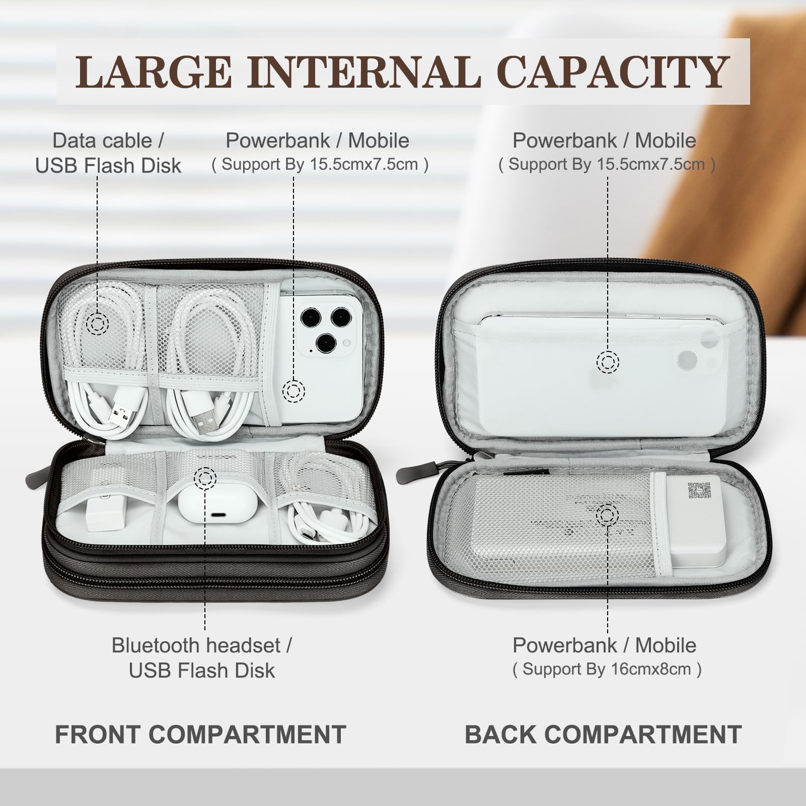 FYY Electronic Organizer, Travel Tech Pouch Bag, Cable Organizer Coffe - View 3