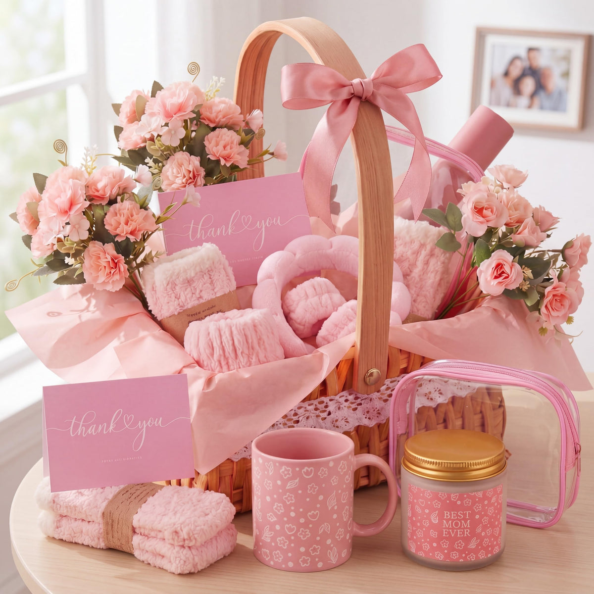 Newtay 14 Pcs Pink Gift Basket for Woman Spa Set Candle Mug - Newtay Official Imagery - 2