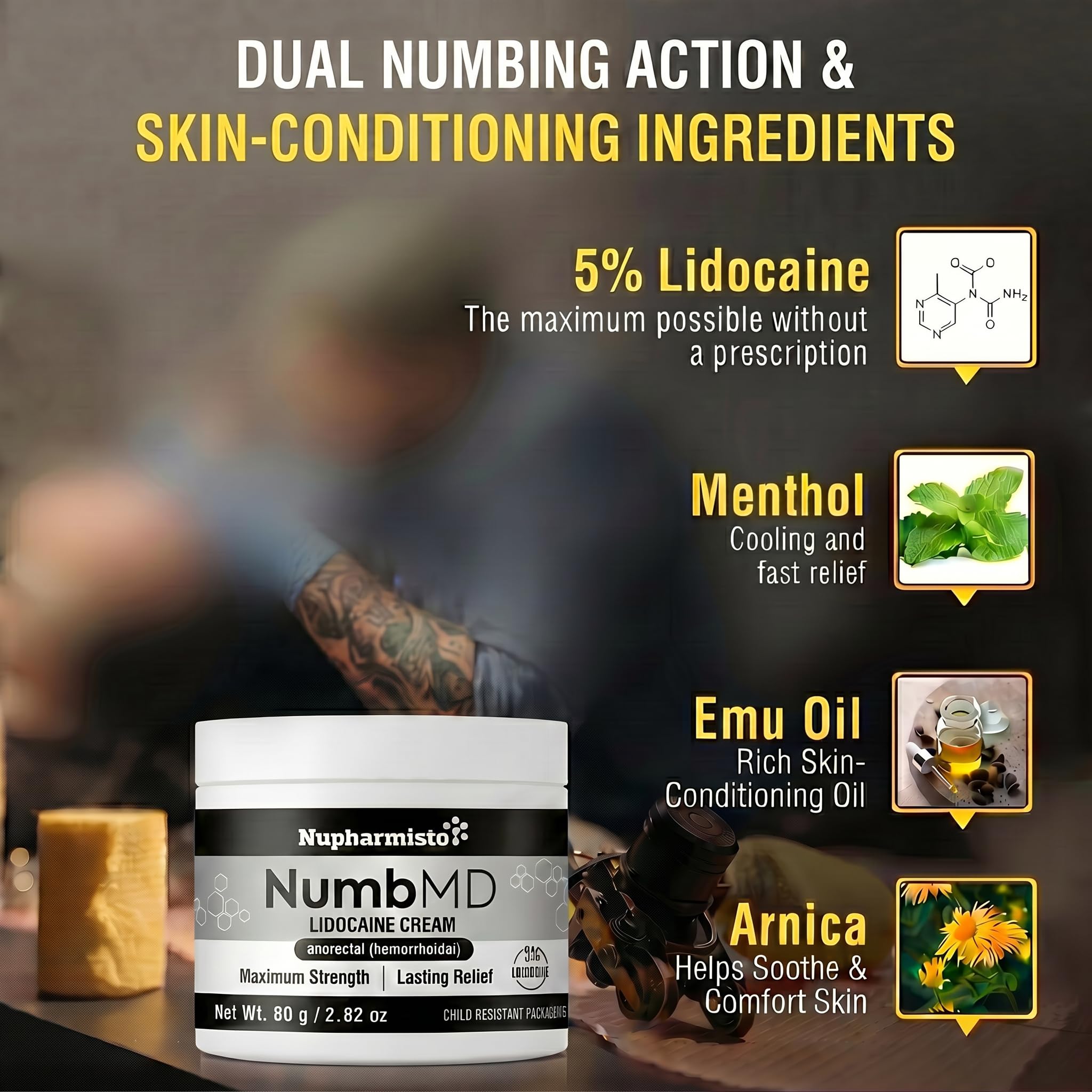 Nupharmisto 5% Lidocaine Numbing Cream – Max Strength 80g