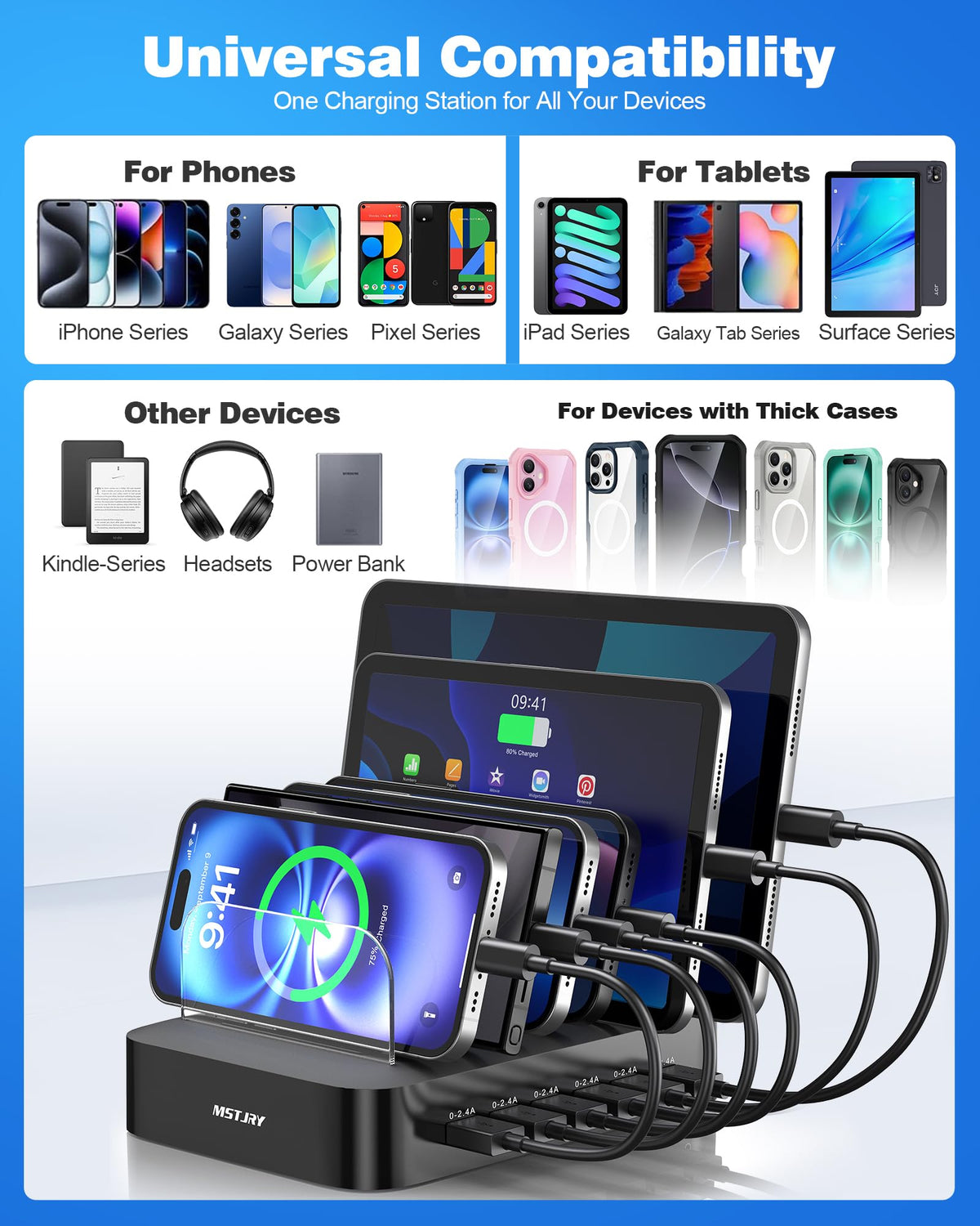 MSTJRY Charging Station for Multiple Devices 6 Port USB - MSTJRY Official Imagery - 7