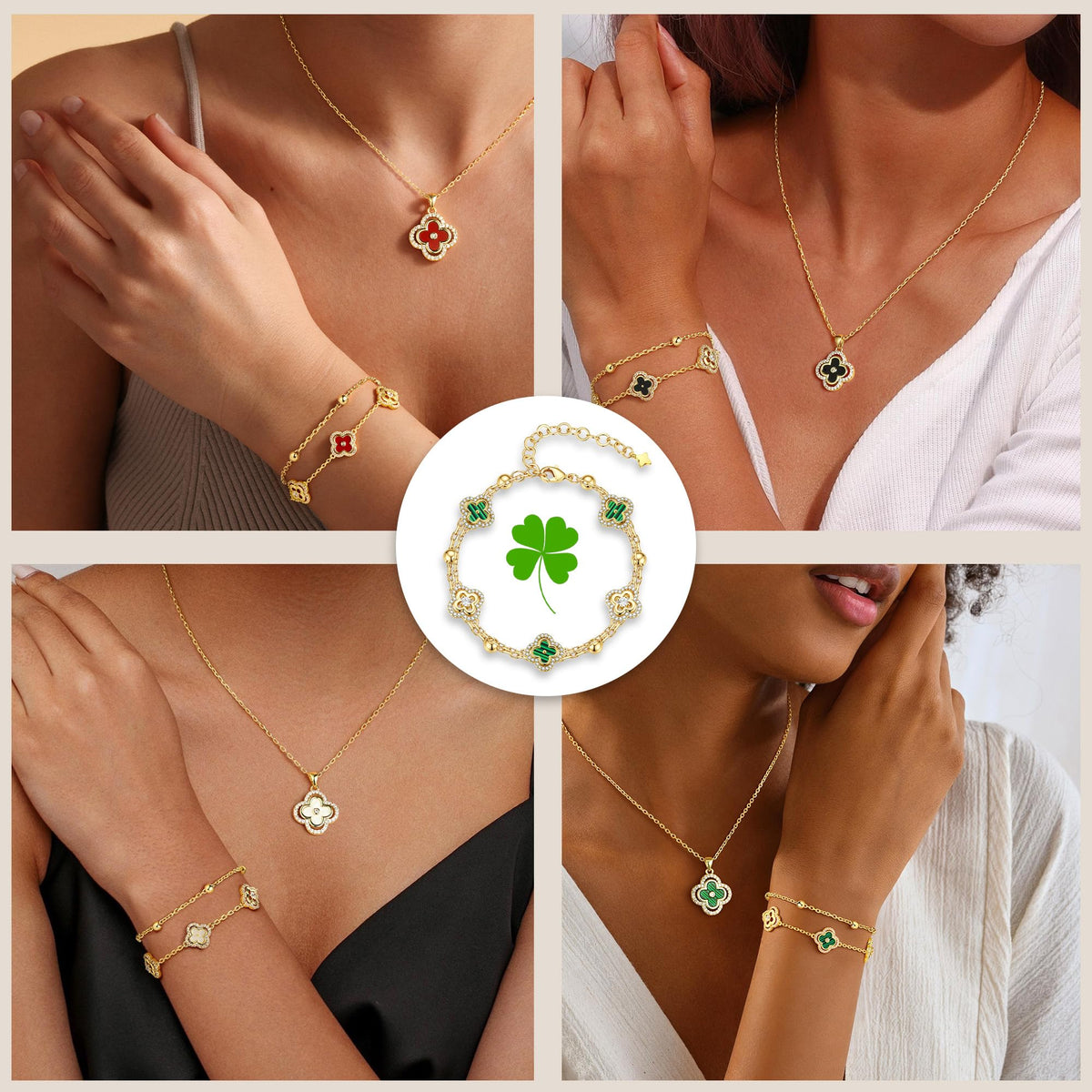 14K Gold Plated CZ Clover Bracelets for Women Girls Jewelry - Turandoss Official Imagery - 5