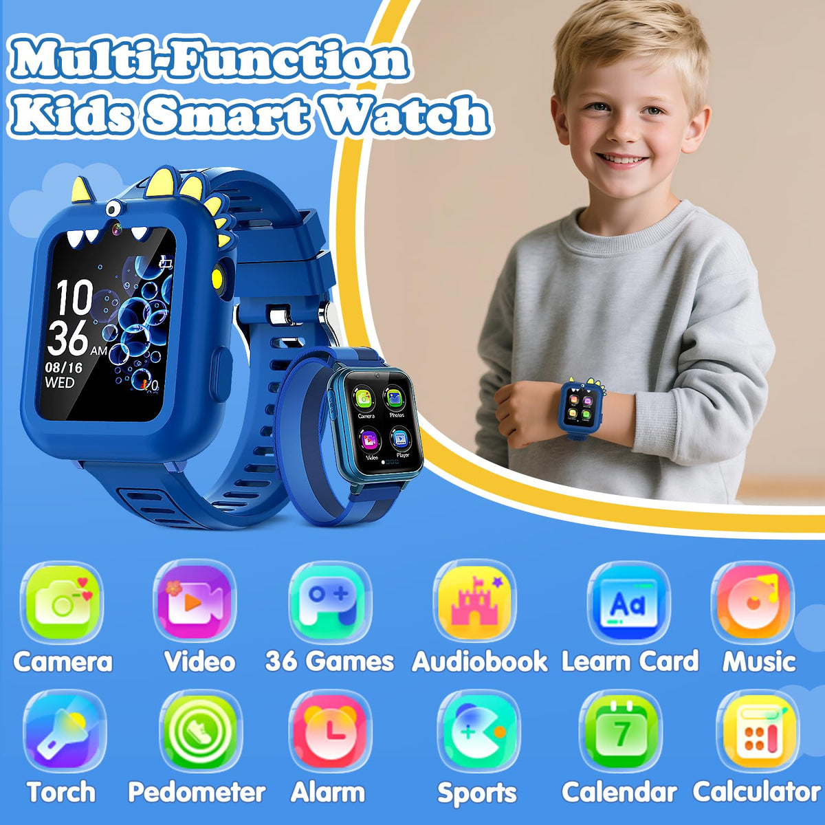 Kids Smart Watch Boys Gift Age 3 12 with 39 Games Alarm - Sedzofan Official Imagery - 3