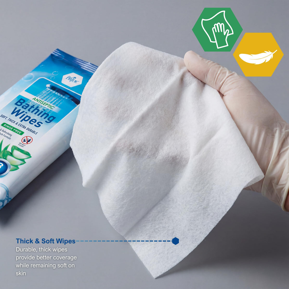 MED PRIDE Waterless Rinse Free Bath Wipes for Adults Aloe - MED PRIDE Official Imagery - 5