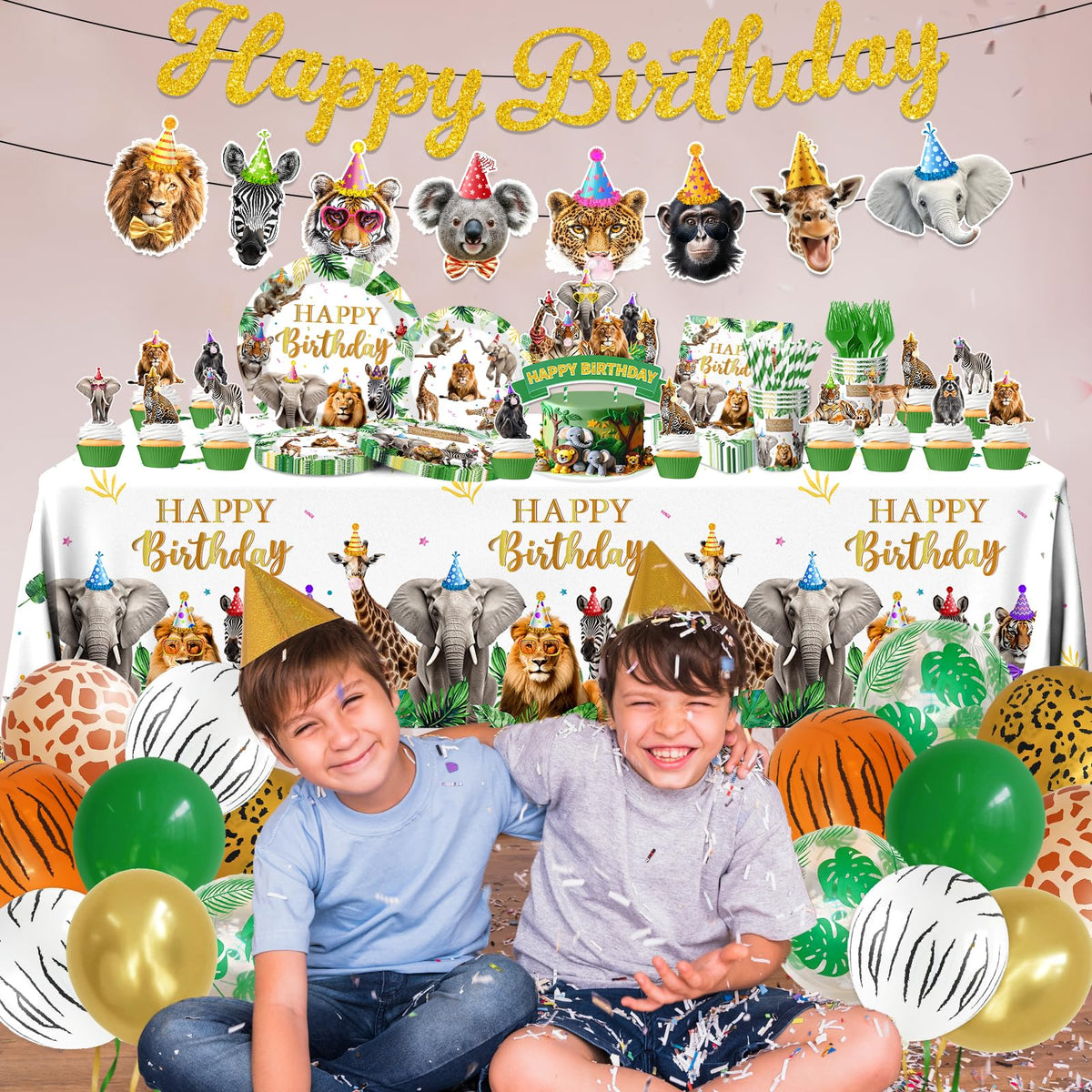 Safari Themed Party Decorations Tableware 198pcs Jungle - Meuqeaju Official Imagery - 3