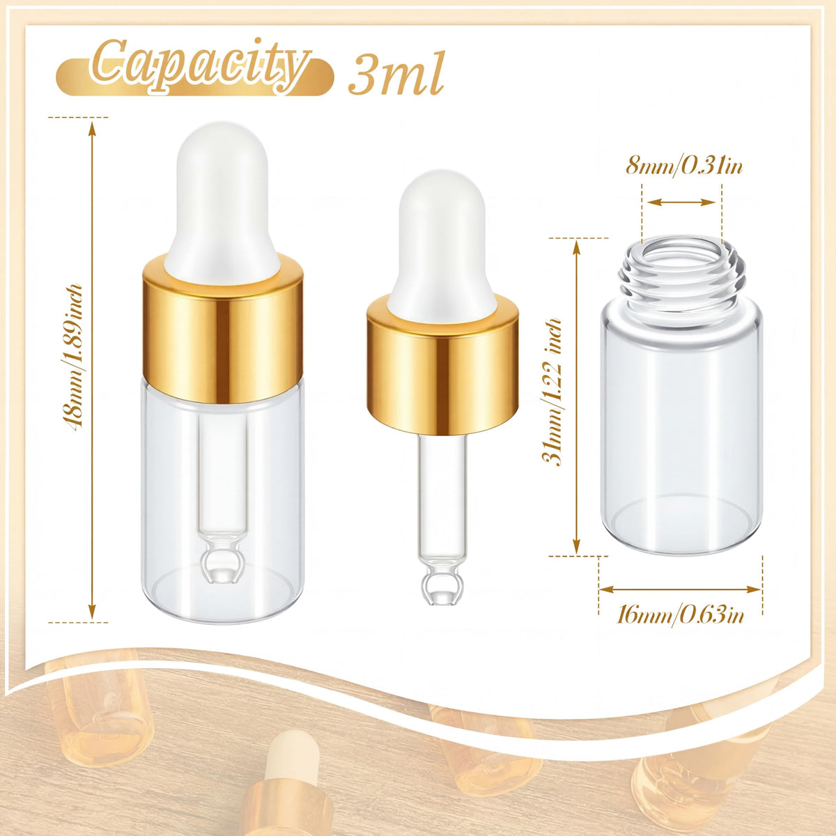 Didaey 200 Pcs 1 2 3 5 10 15 ml Mini Glass Oil Dropper - Didaey Official Imagery - 4