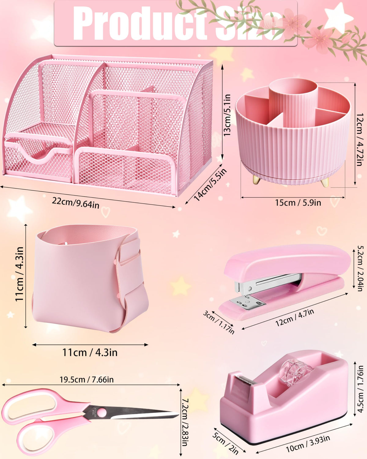 Pink Desk Accessories 21 Piece Office Supplies Gift Set for - LXEVIHK Official Imagery - 3