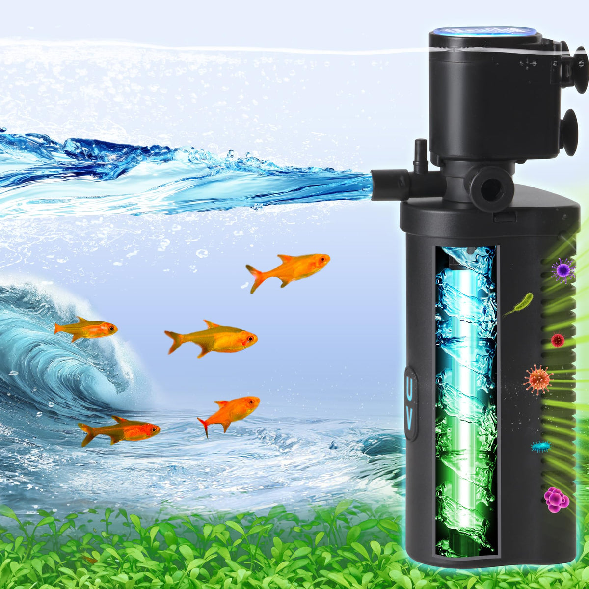 COOSPIDER Aquarium Filter with 6W U V Light 158GPH for 10 45 - COOSPIDER Official Imagery - 1
