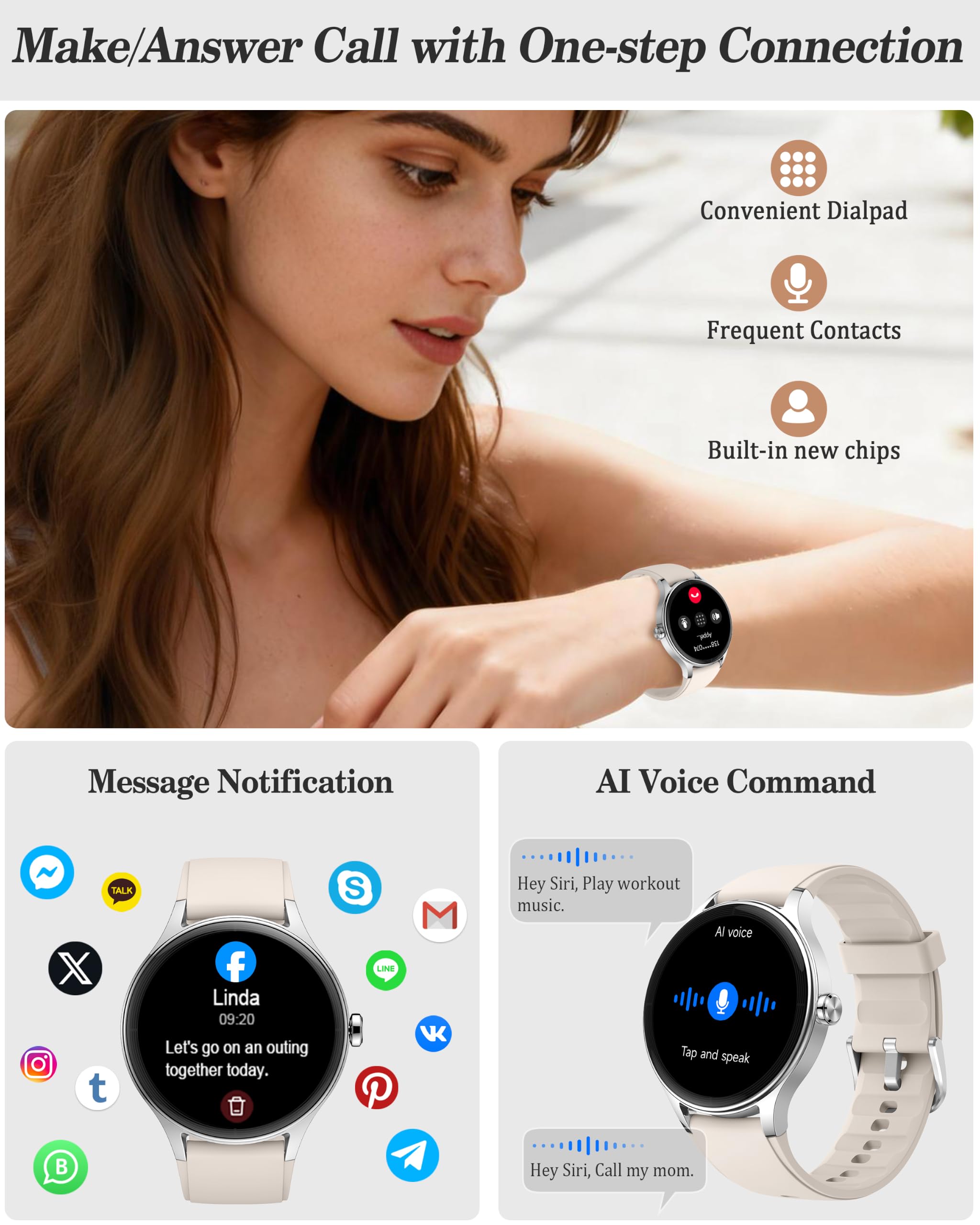 ZOSKVEE Smart Watch for Women, Ladies & Men, 1.27'' Fitness Watch   wi - View 3