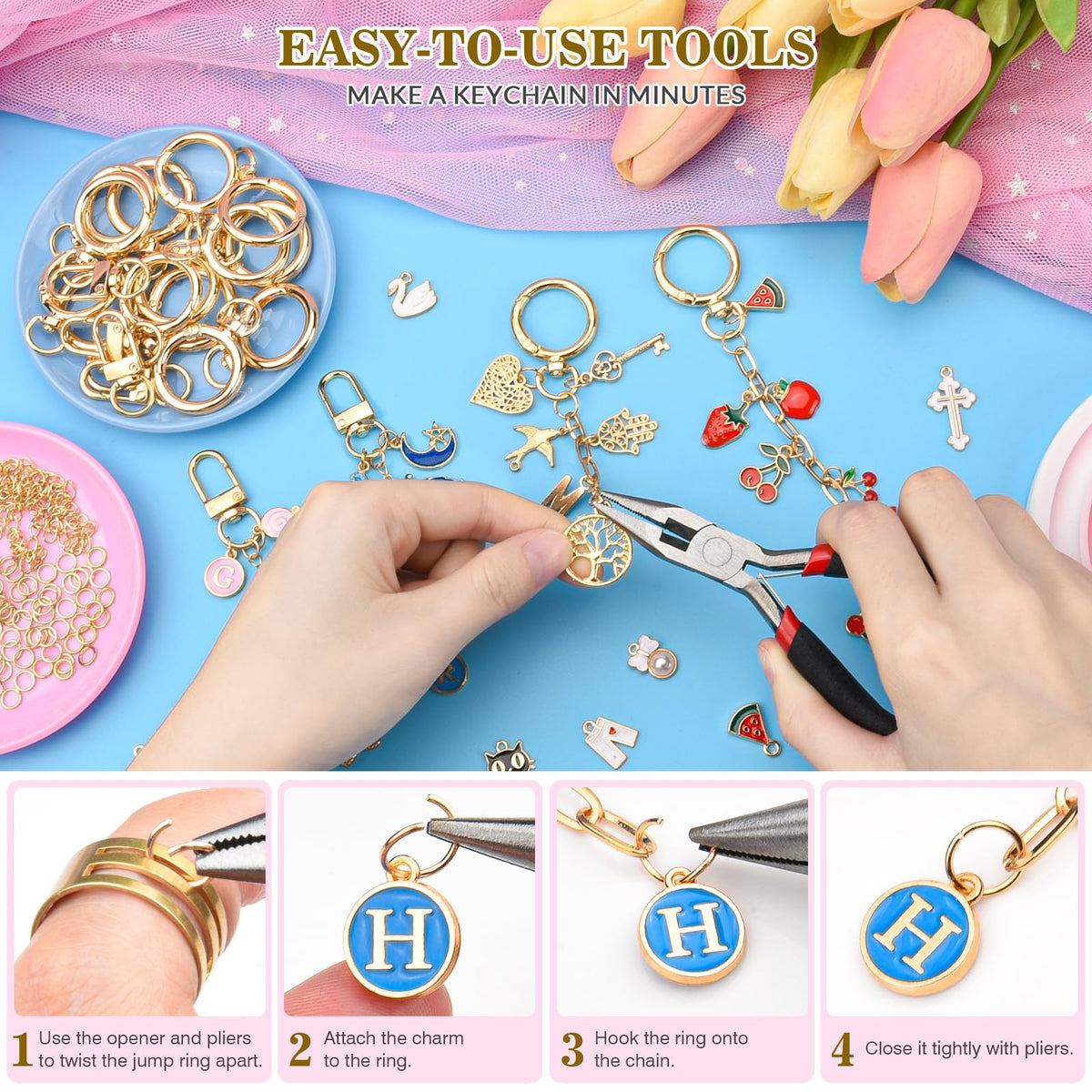 656Pcs Keychain Making Kit Gold Jewelry Making Supplies DIY - Zerivne Official Imagery - 5