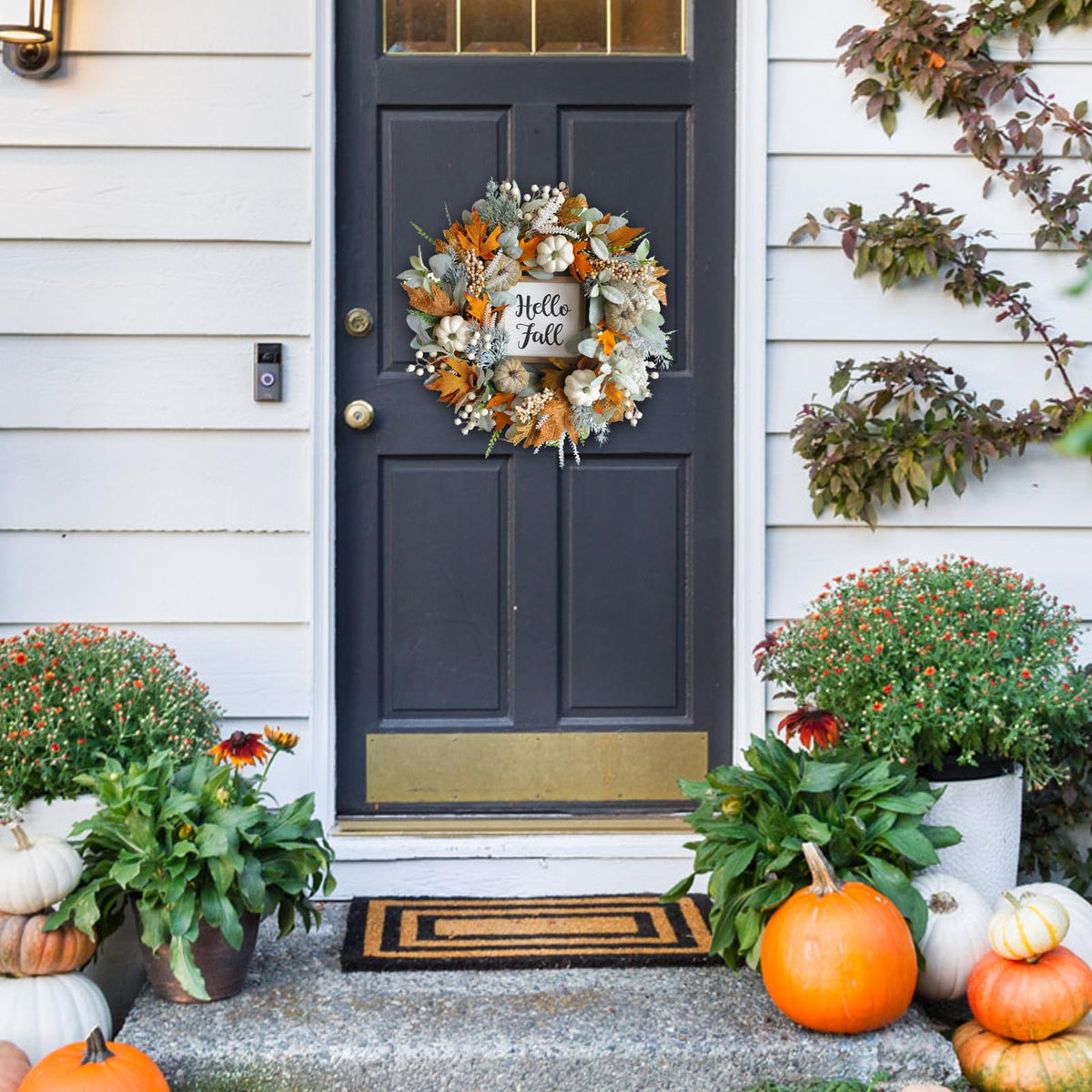 20 Harvest Fall Wreath for Front Door Pumpkins Berries - CIR OASES Official Imagery - 7