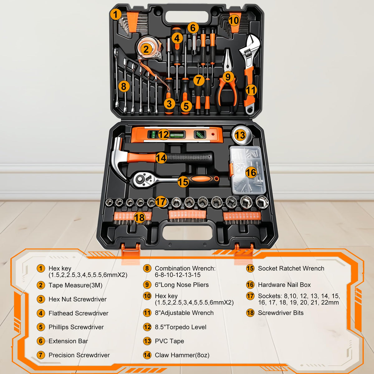 140PCS Home Hand Tool Kit with Storage Tool Box - JENABOM Official Imagery - 4