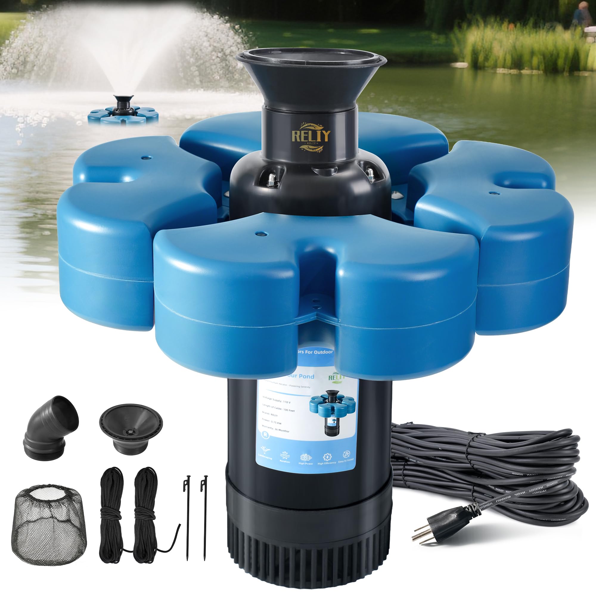 RELIY Pond Fountain Aerator, 1HP 110V 15000 GPH Fountain Pump, Fu - RELIY Official Product View 1