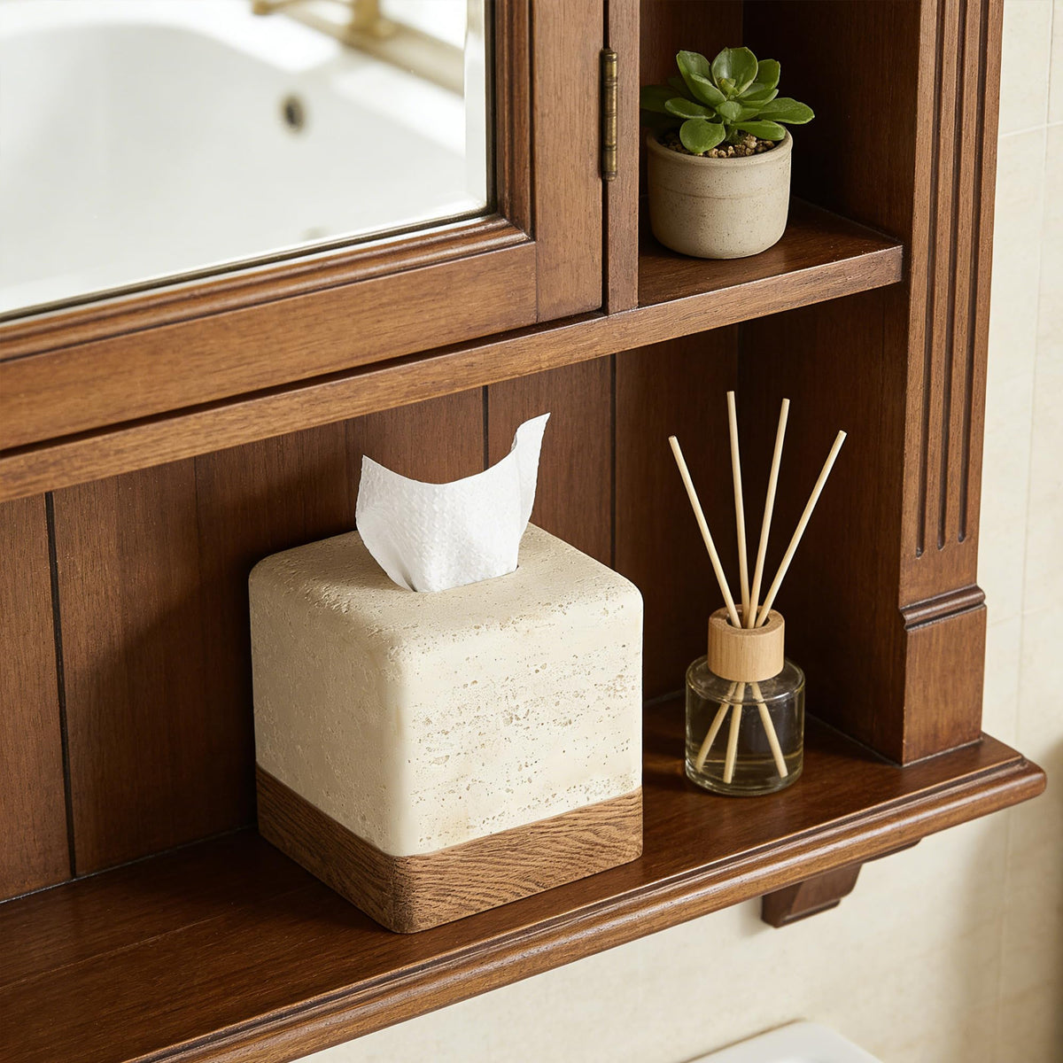 Natural Travertine Look Match Wooden Square Tissue Box Cover - Polytree Official Imagery - 8
