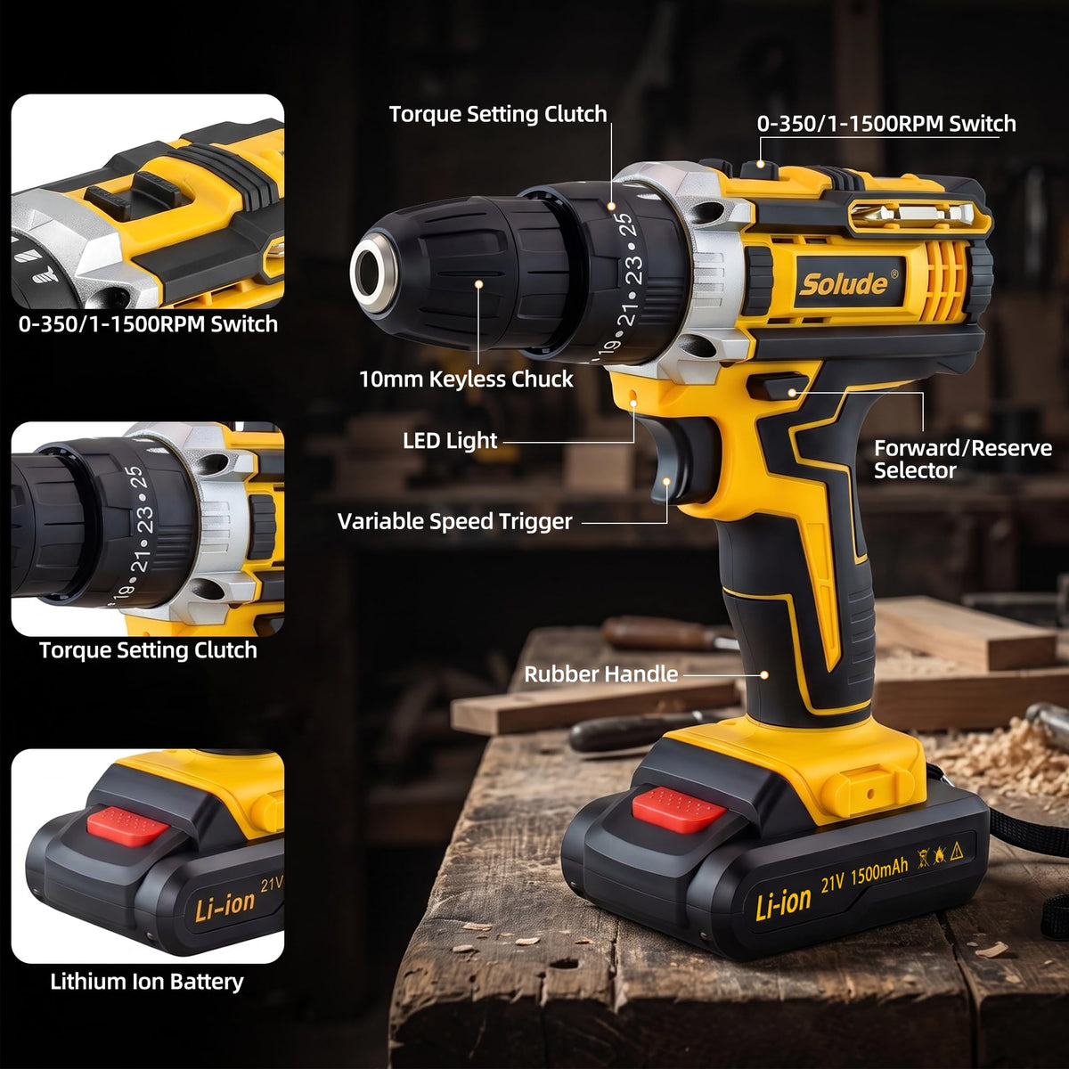 165 Piece Home Tool Kit with Drill 21V Cordless Drill Tool - SOLUDE Official Imagery - 7