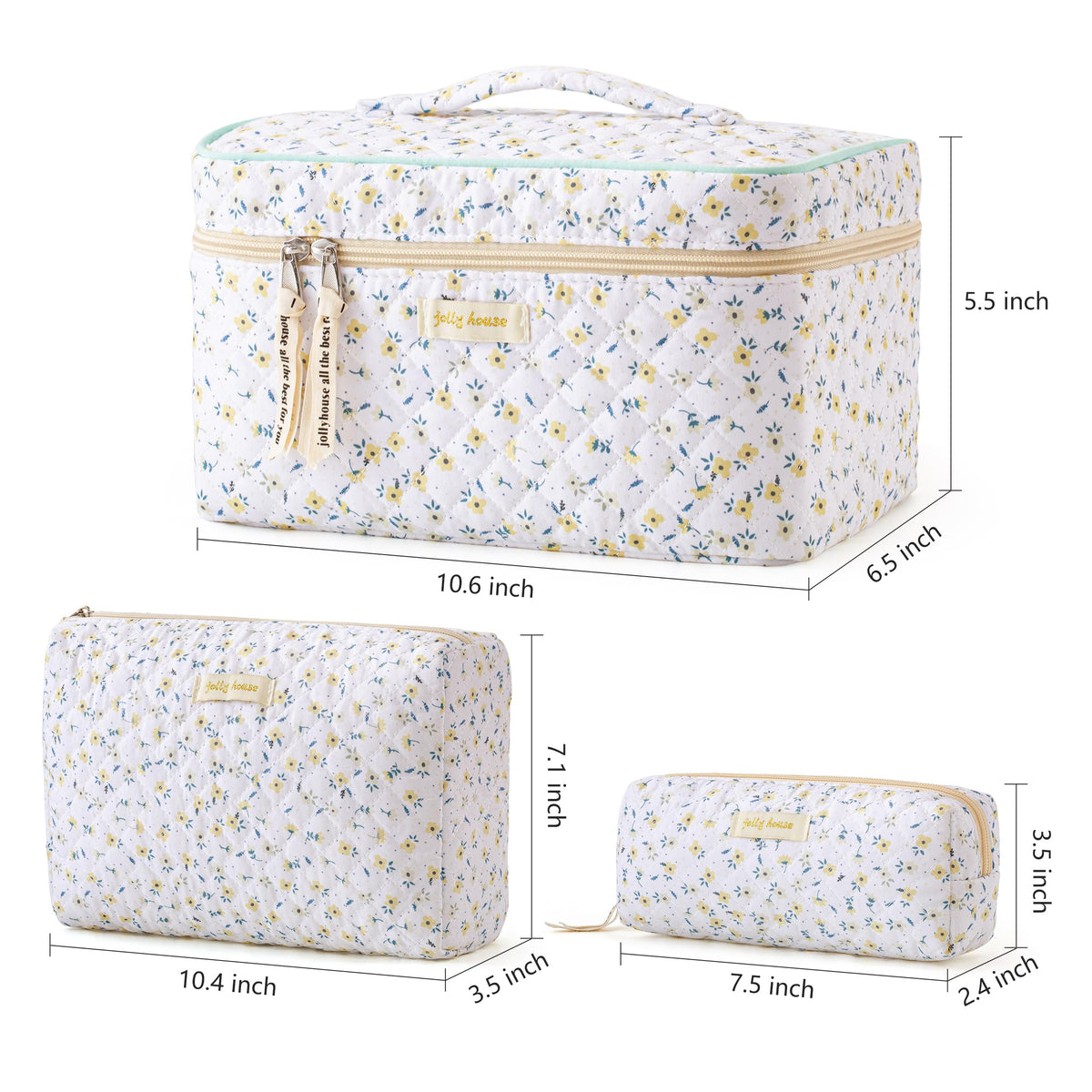 HBselect Quilted Makeup Bag 3Pcs Cotton Large Travel Makeup - HBselect Official Imagery - 7