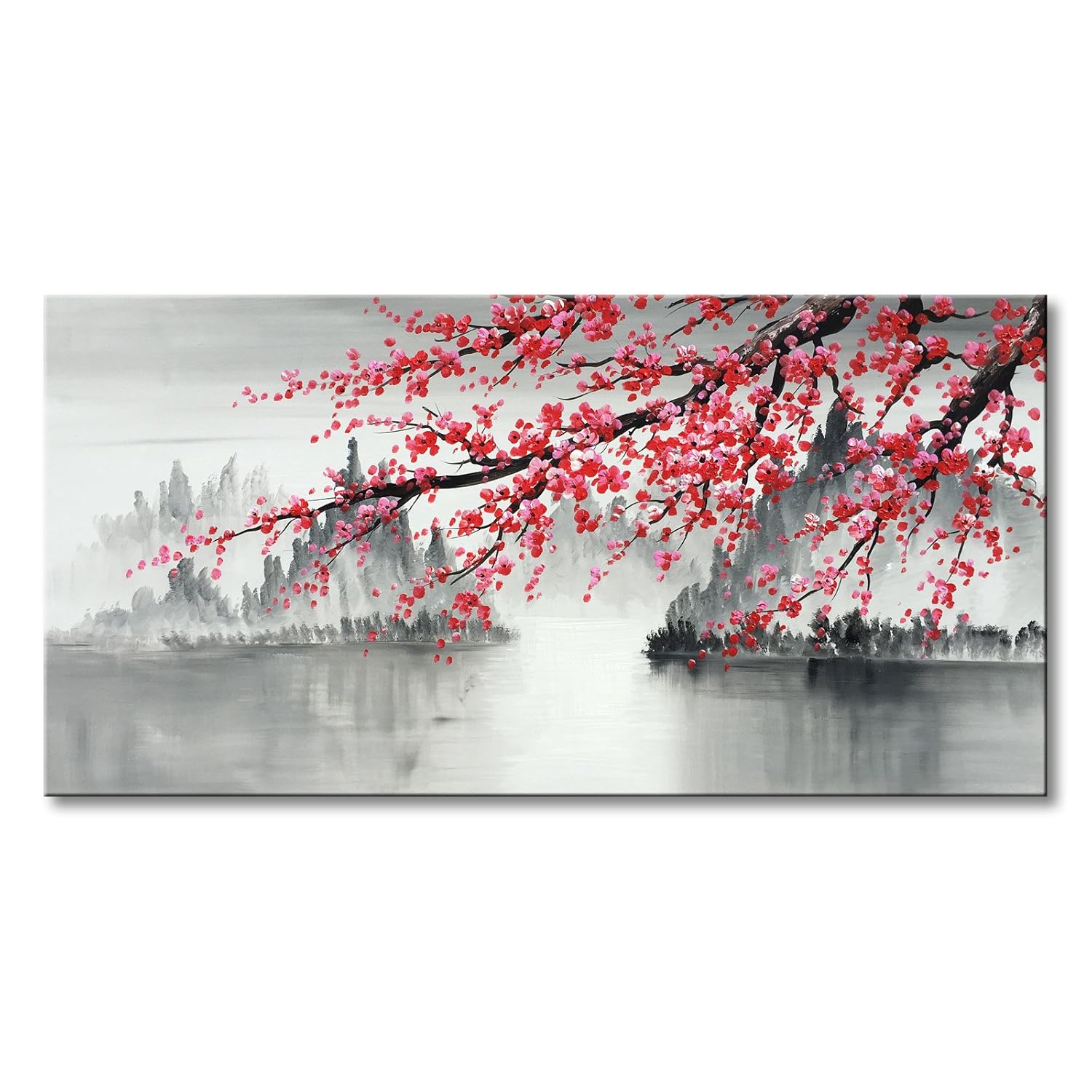 Hand-painted Chinese plum blossom canvas wall art by Seekland Art, featuring traditional floral design for home decor.