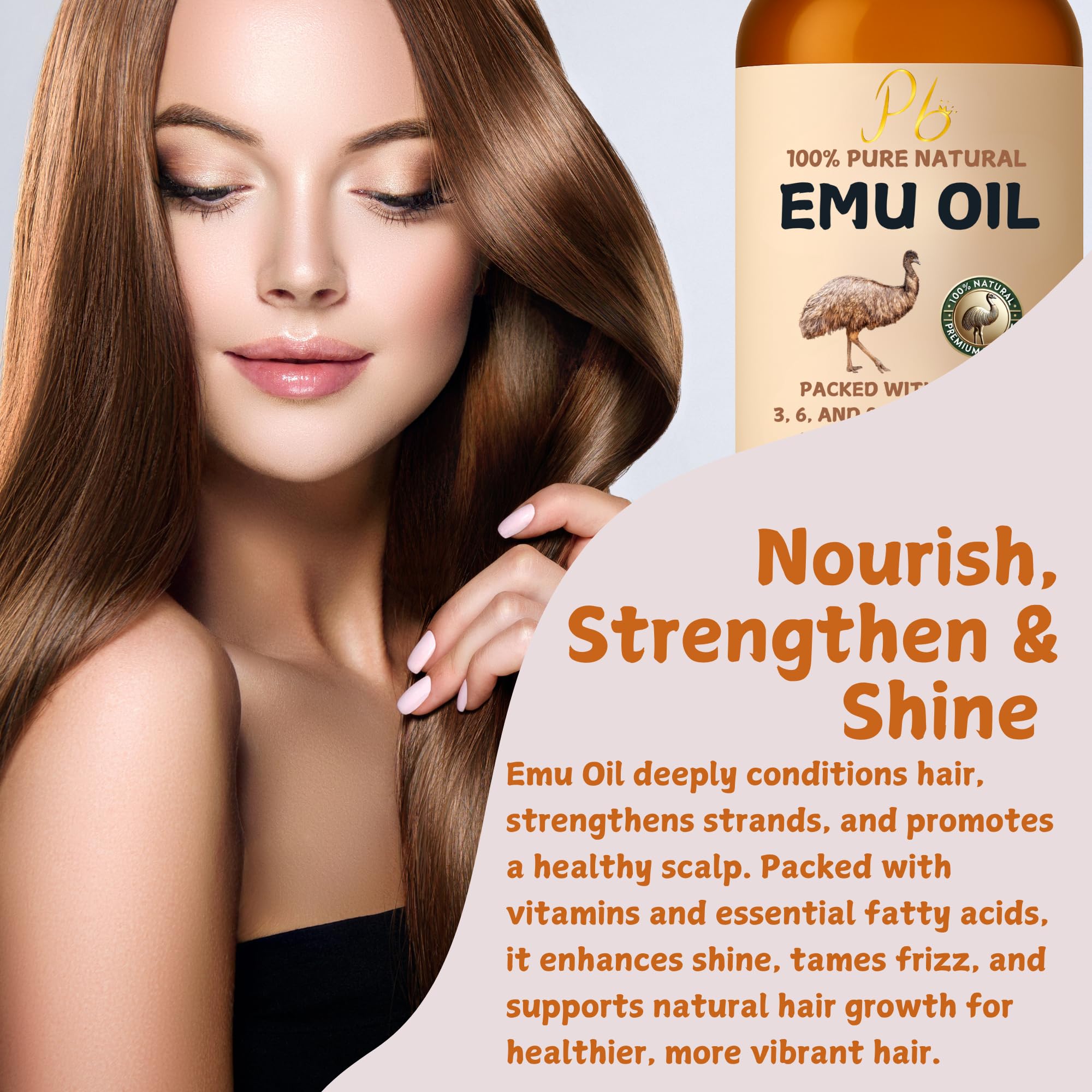 Pomberries Emu Oil, 100% Pure Australian Emu Oil for Skin, 4 fl oz