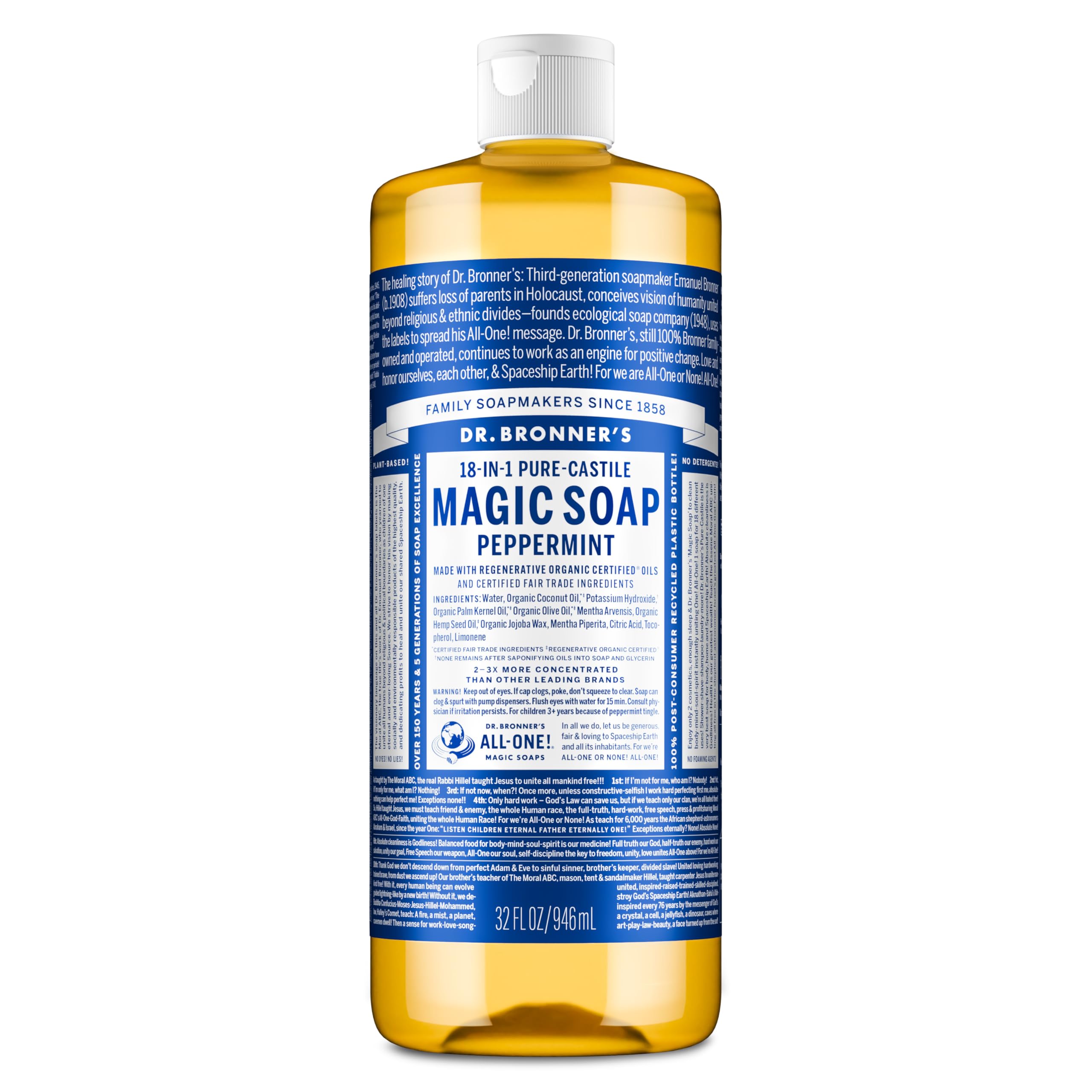 Dr. Bronner's Peppermint Pure - Castile Liquid Soap & Hand Soap & - Dr. Bronner's Official Product View 2