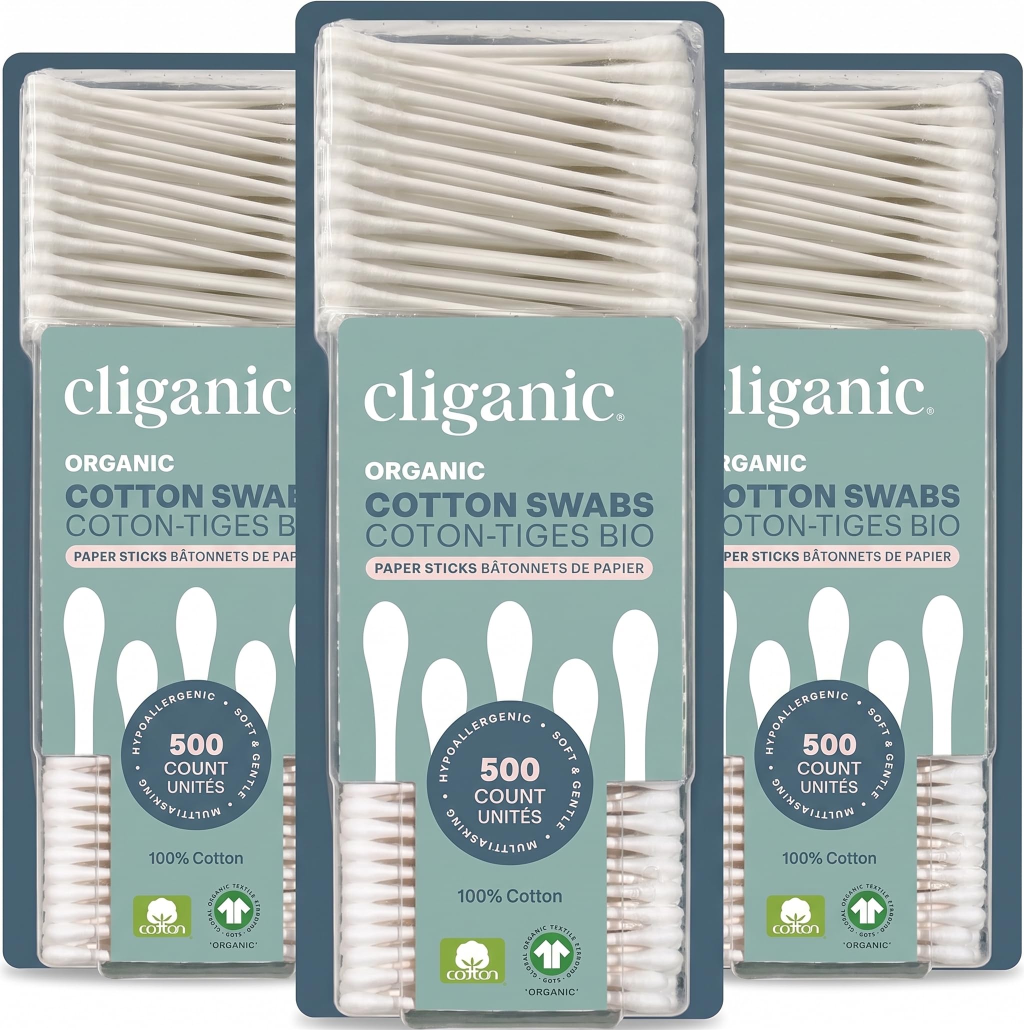 Cliganic Organic Cotton Swabs 1500 Count - Cliganic Official Product Imagery - 1