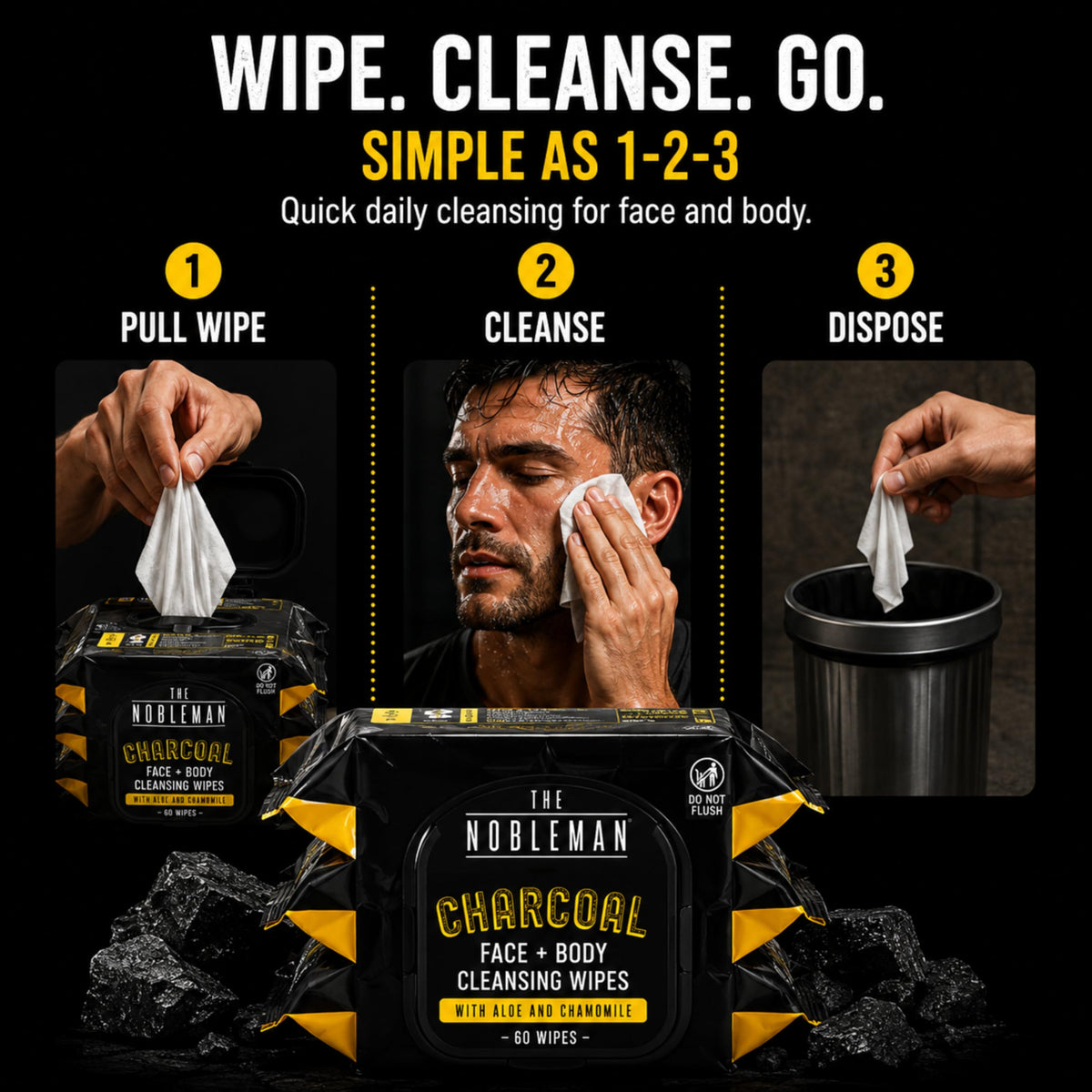 Men s Charcoal Face Body Cleansing Wipes - The Nobleman Official Imagery - 8