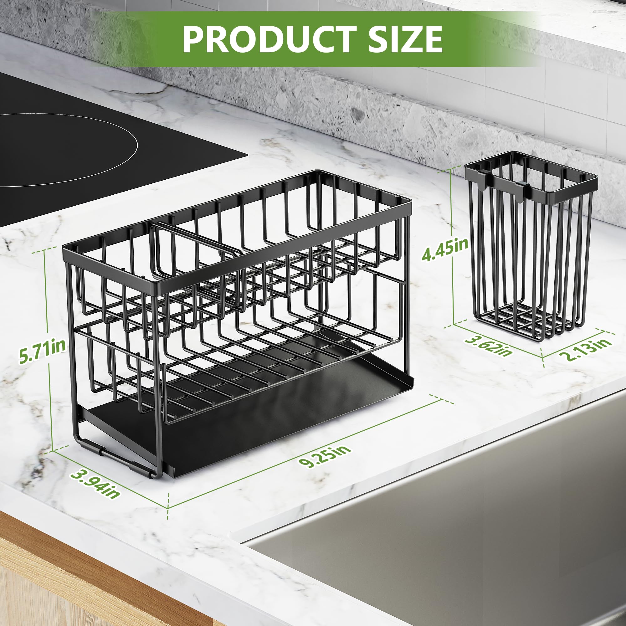 Cisily 2-Tier Kitchen Sink Caddy Organzier Rack with Dish Brush S - Cisily Official Product View 2