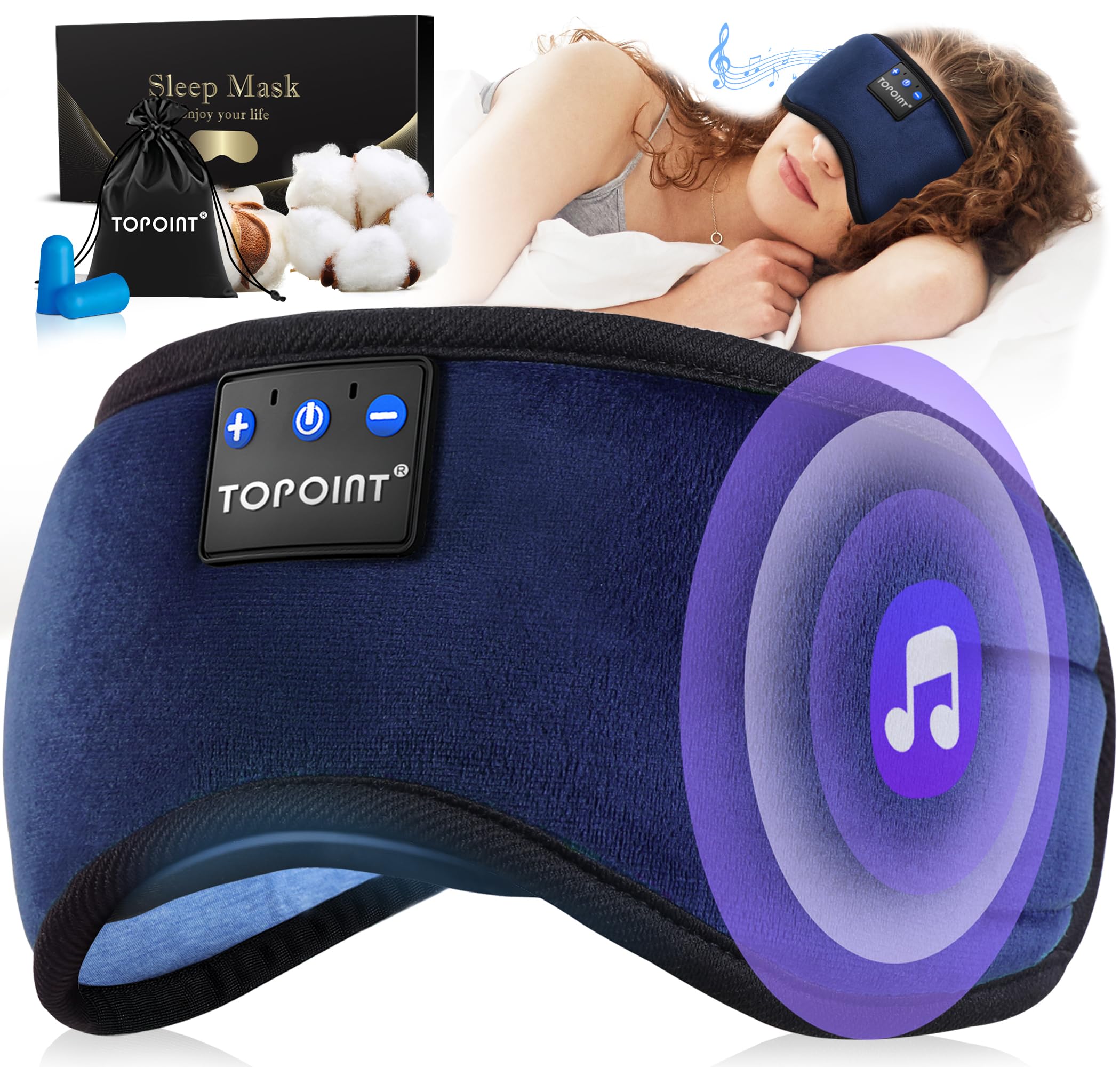 TOPOINT Sleep Headphones, Sleeping Headphones Bluetooth Sleep Mask with Bluetoot - TOPOINT Official Product View 1