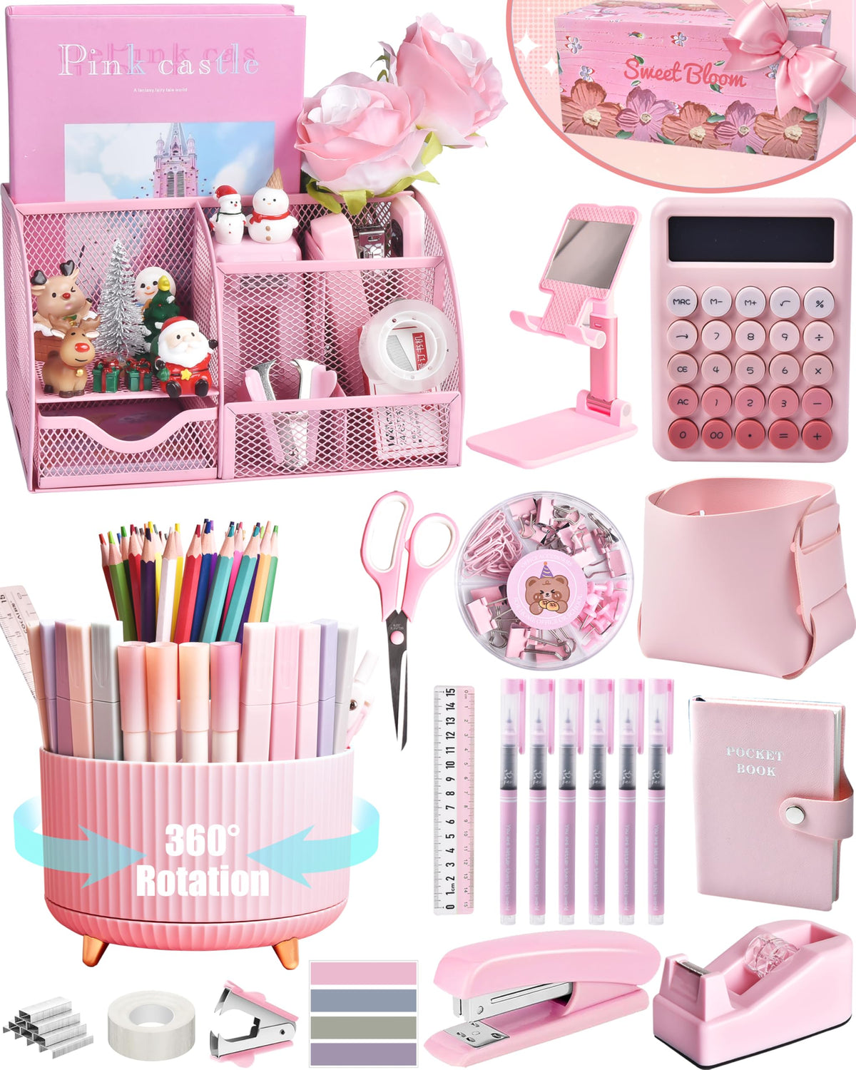 Pink Desk Accessories 21 Piece Office Supplies Gift Set for - LXEVIHK Official Imagery - 2