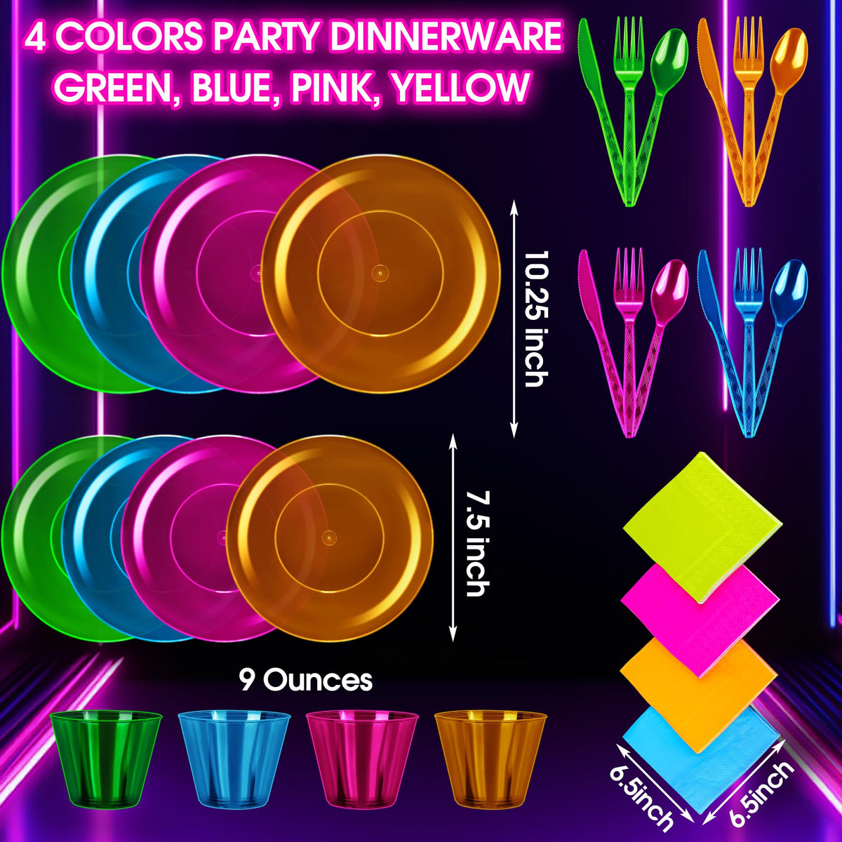 Kochorie 16 Set Neon Party Supplies Glow Party Disposable - Kochorie Official Imagery - 3