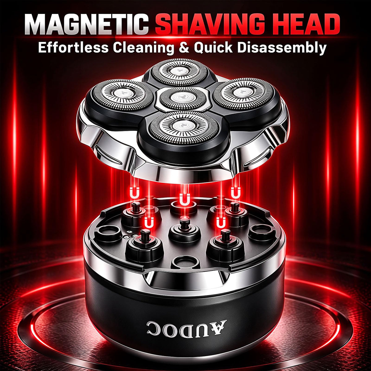 Head Shavers for Bald Men with 2 Magnetic Detachable Heads - Audoc Official Imagery - 3
