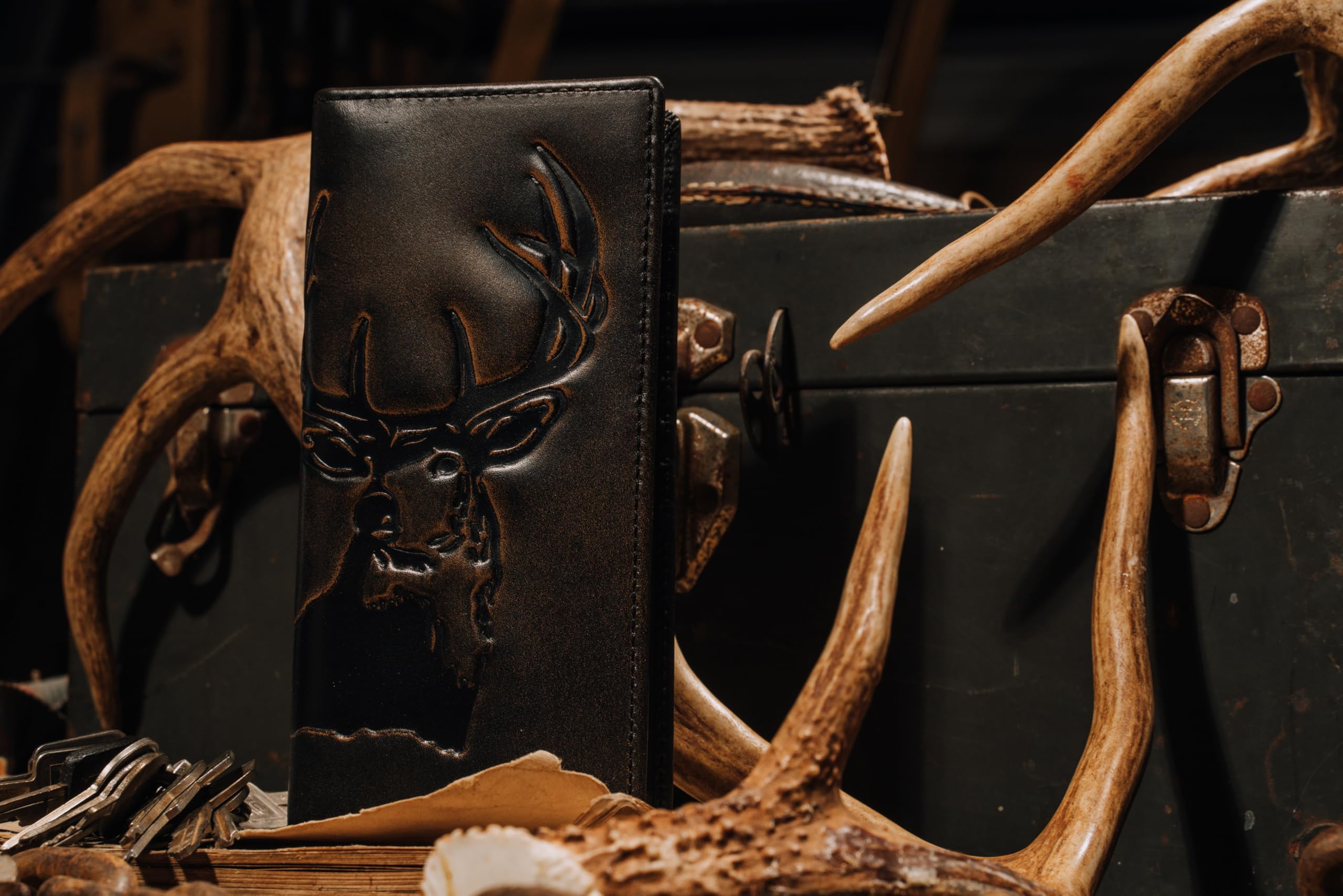 House of Jack Co. Deer Long Bifold Rodeo Wallet, Hunting Wallet, Black