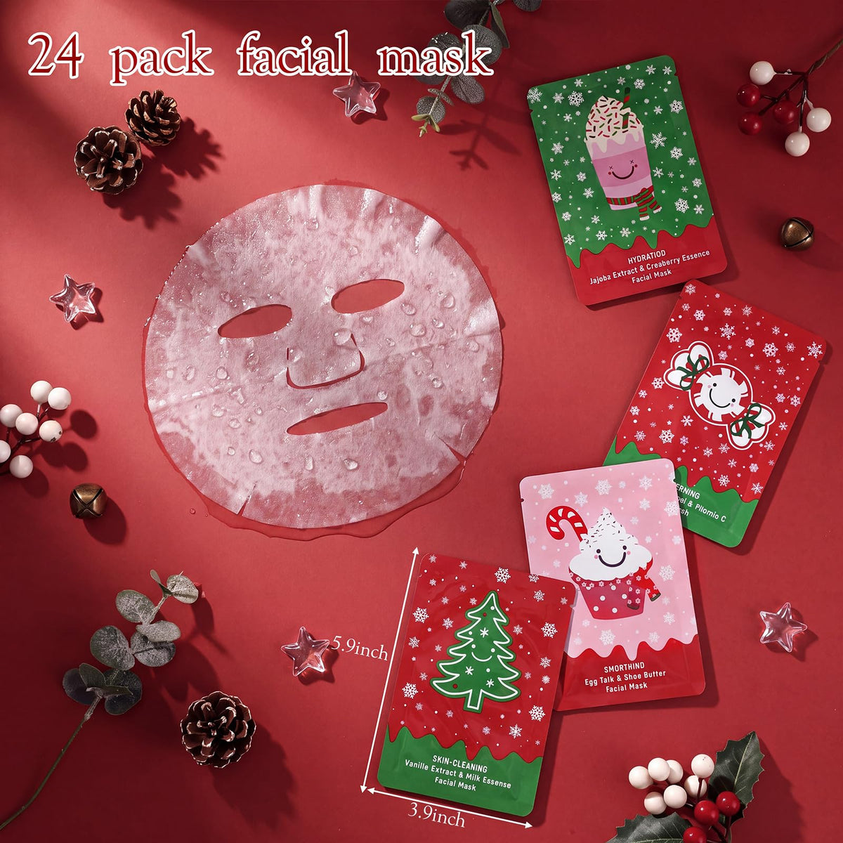 Loopeer 24 Pcs Christmas Facial Masks for Stocking Stuffers - Loopeer Official Imagery - 4