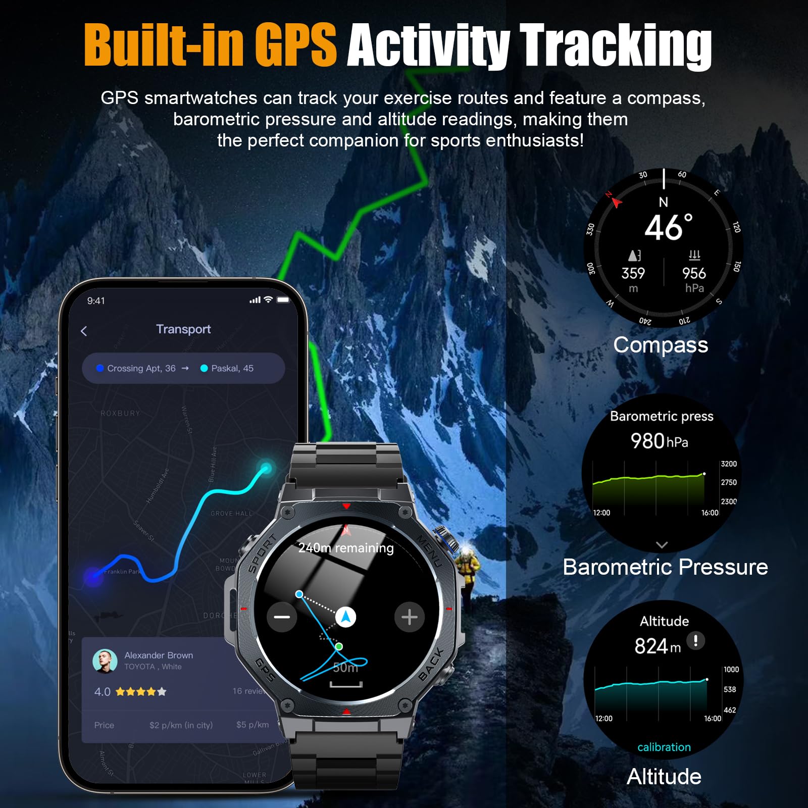 Jugeman Military Smart Watch for Men with Dual-Band GPS, 5ATM Waterpro - View 3