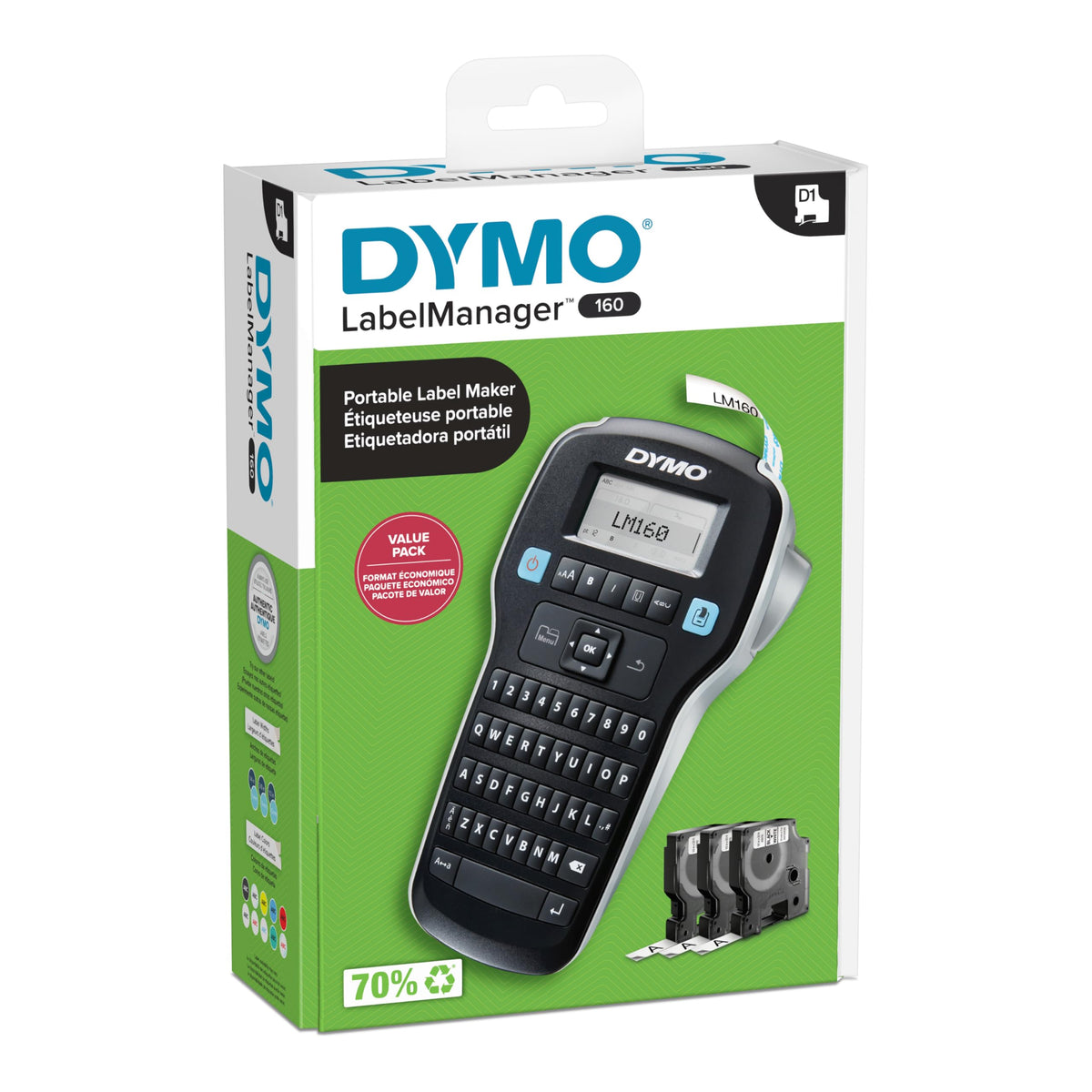 DYMO LabelManager 160 Label Maker Bundle with 3 D1 Label - DYMO Official Imagery - 4