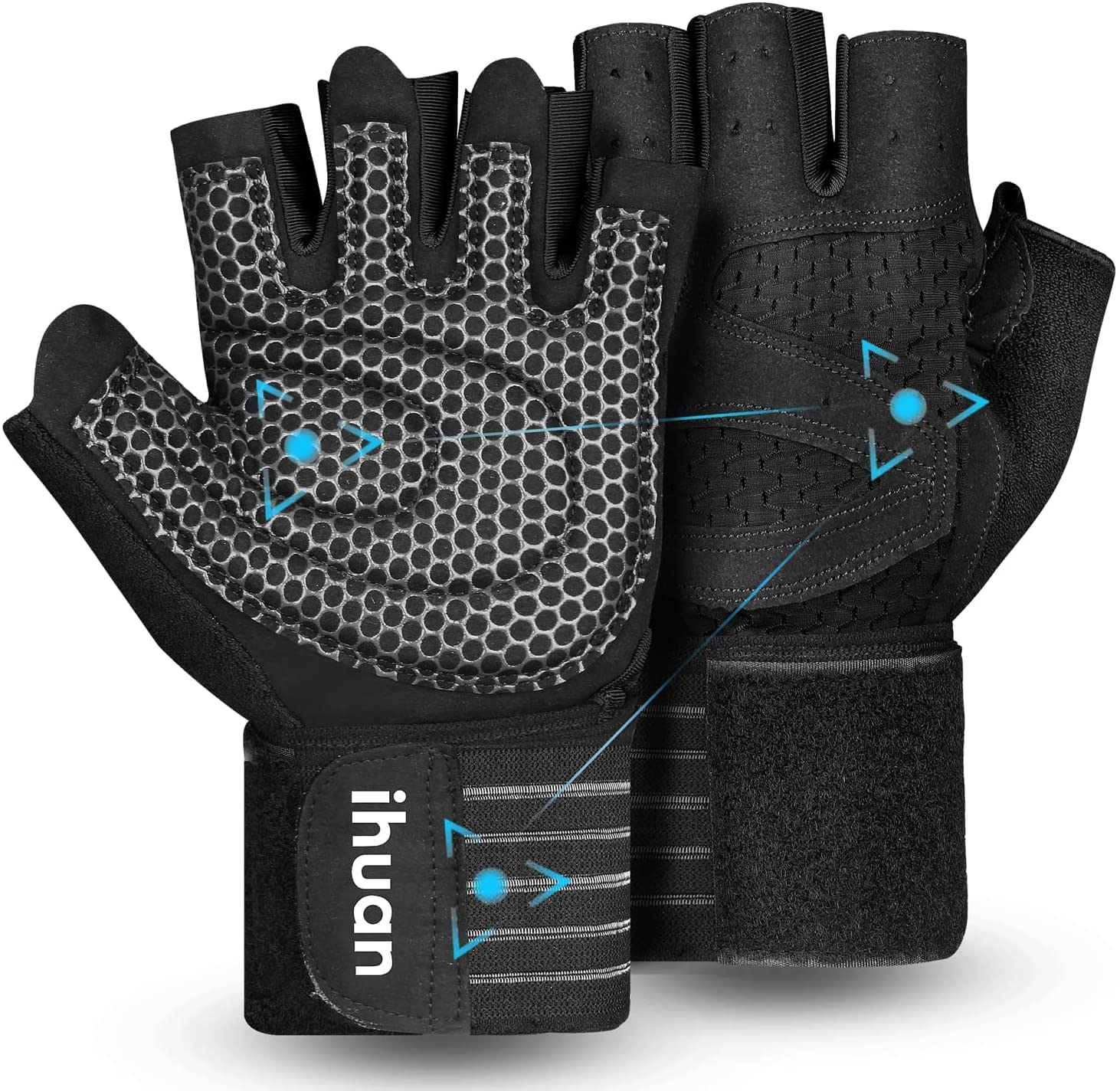 ihuan Ventilated Weight Lifting Gym Workout Gloves with Wrist - Product Imagery