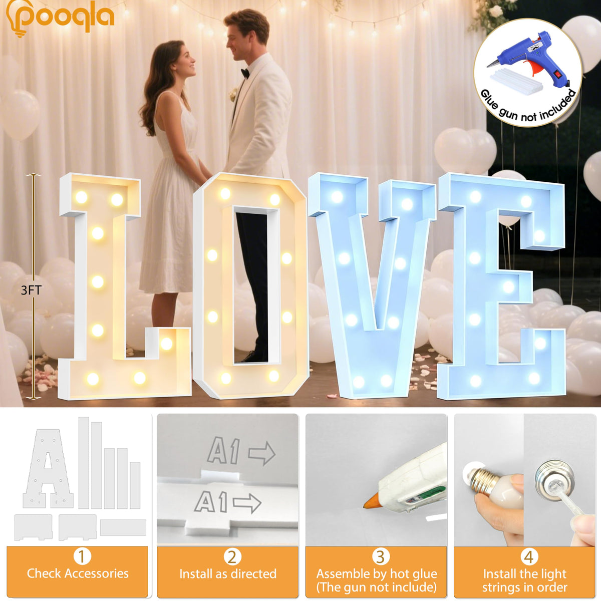 3 FT Marquee Letters Light Up Letter X Cool White and Warm - Pooqla Official Imagery - 5