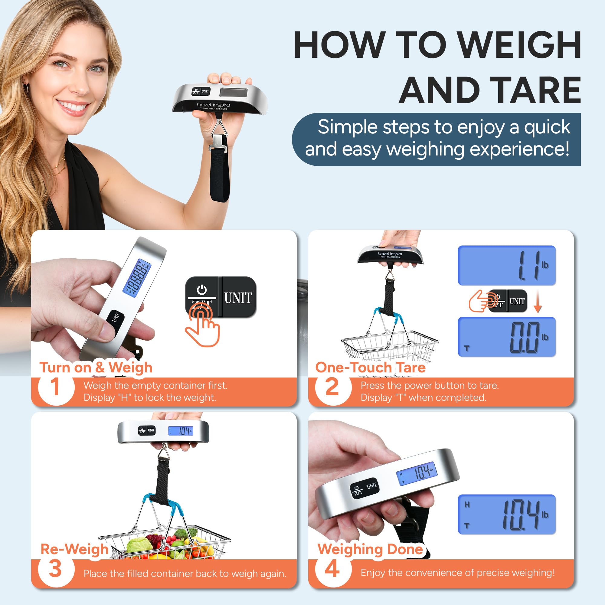travel inspira Digital Luggage Scale – Portable Hanging Suitcase by travel inspira - Angle View 3