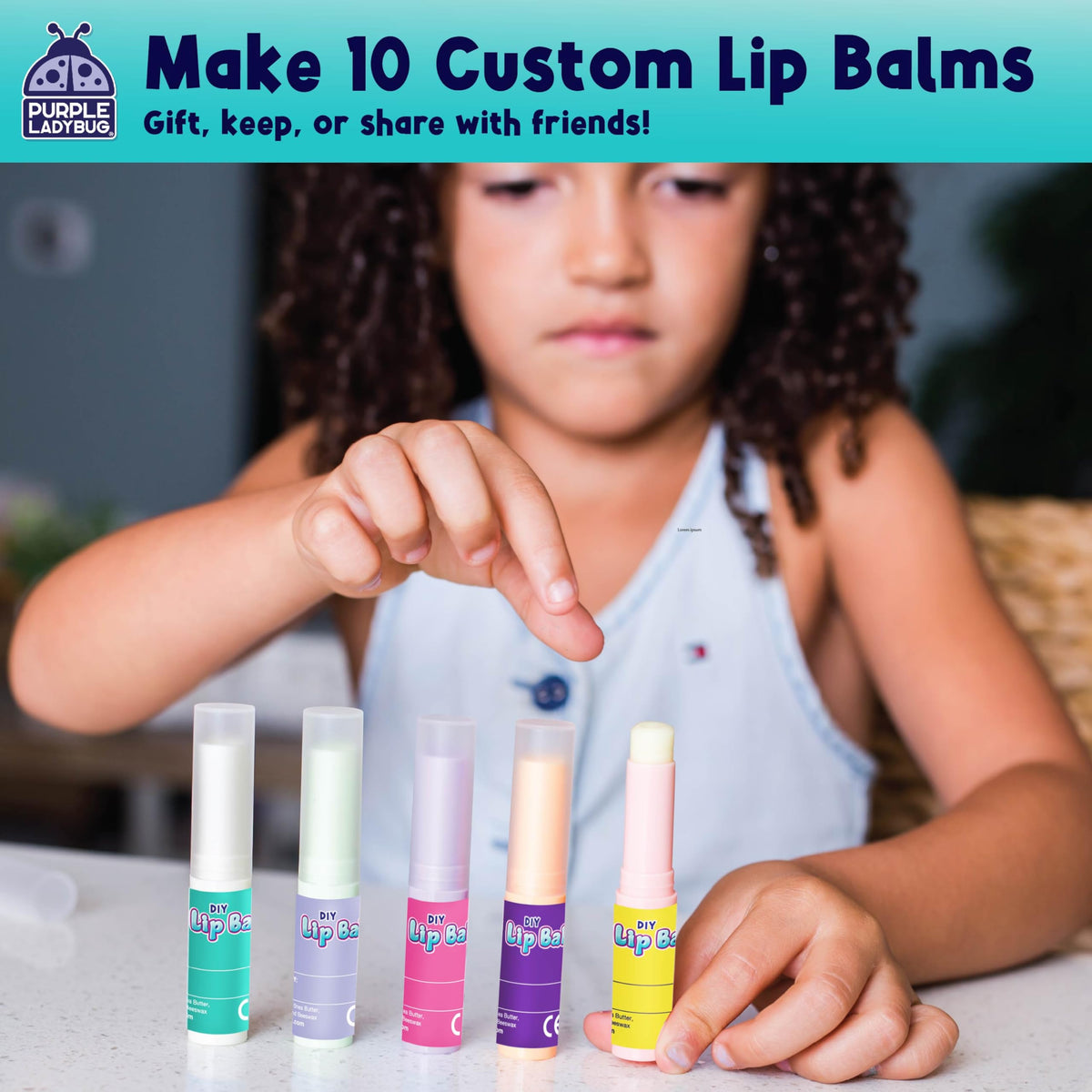 DIY Lip Balm Kit for Ages 8 Natural Ingredients 10 Tubes in - PURPLE LADYBUG Official Imagery - 3