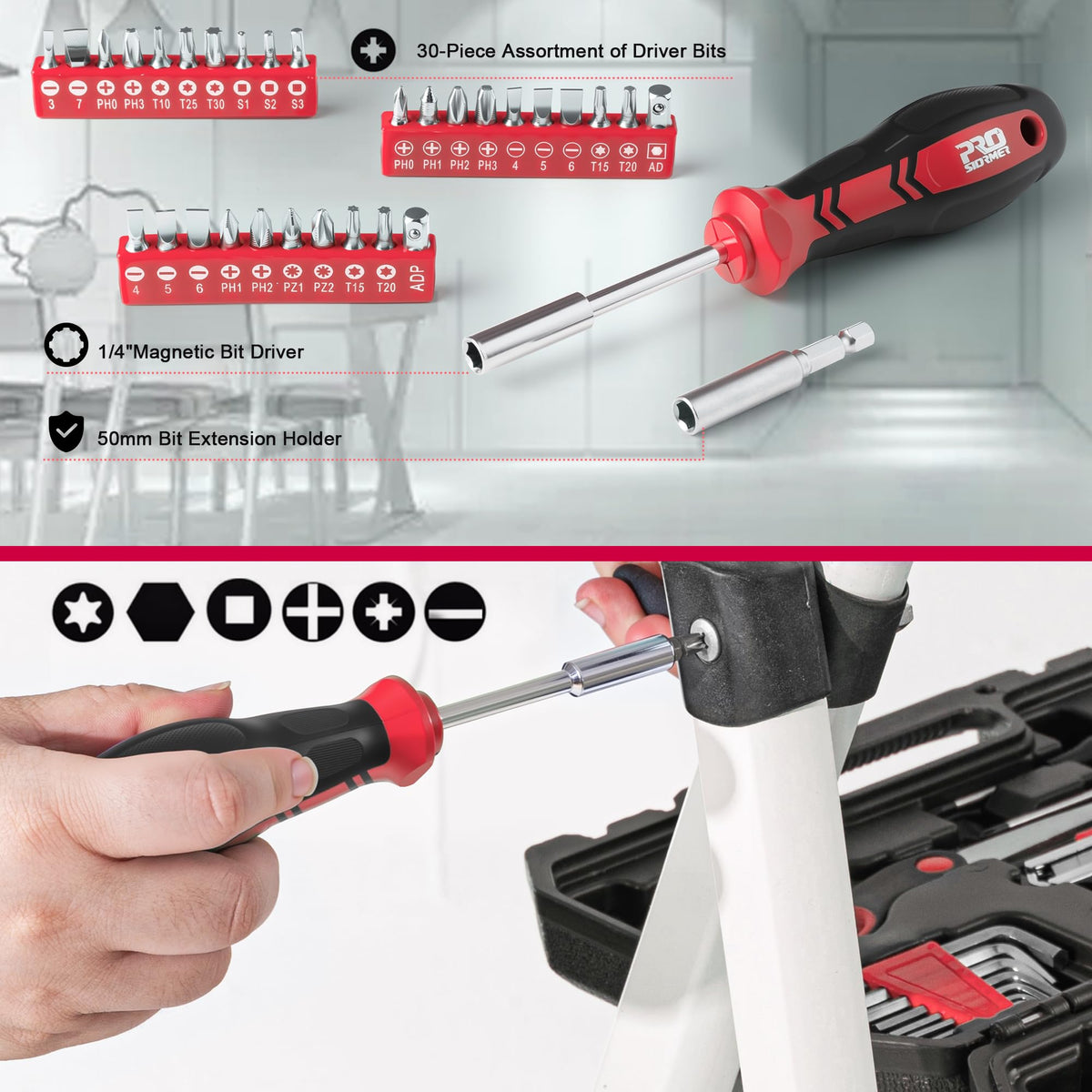 Prostormer 160 Piece Home Tool Set Starter Tool Kit Red - Prostormer Official Imagery - 6