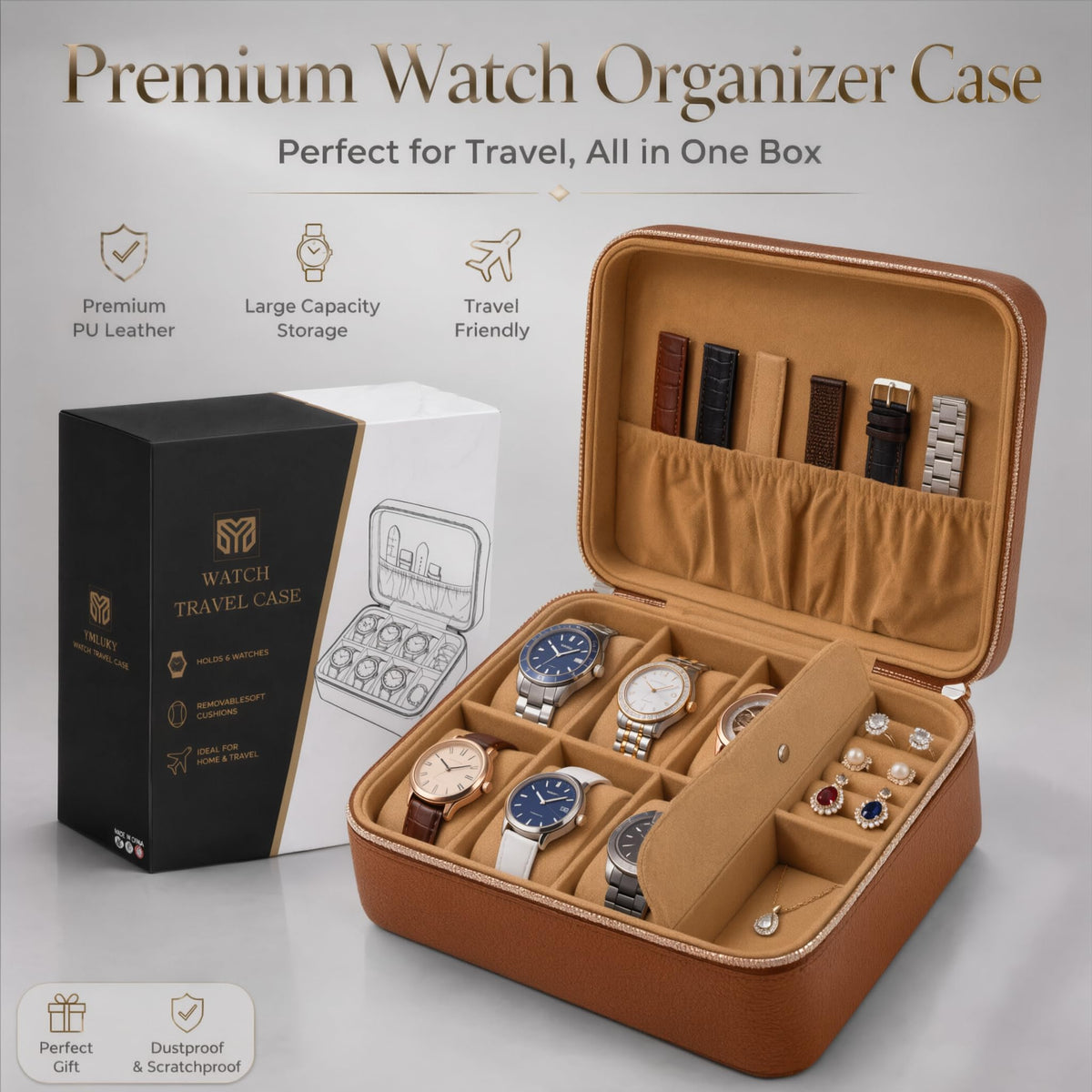 6 Slot Travel Watch Box Portable Organizer Gifts for Men - YMluky Official Imagery - 3