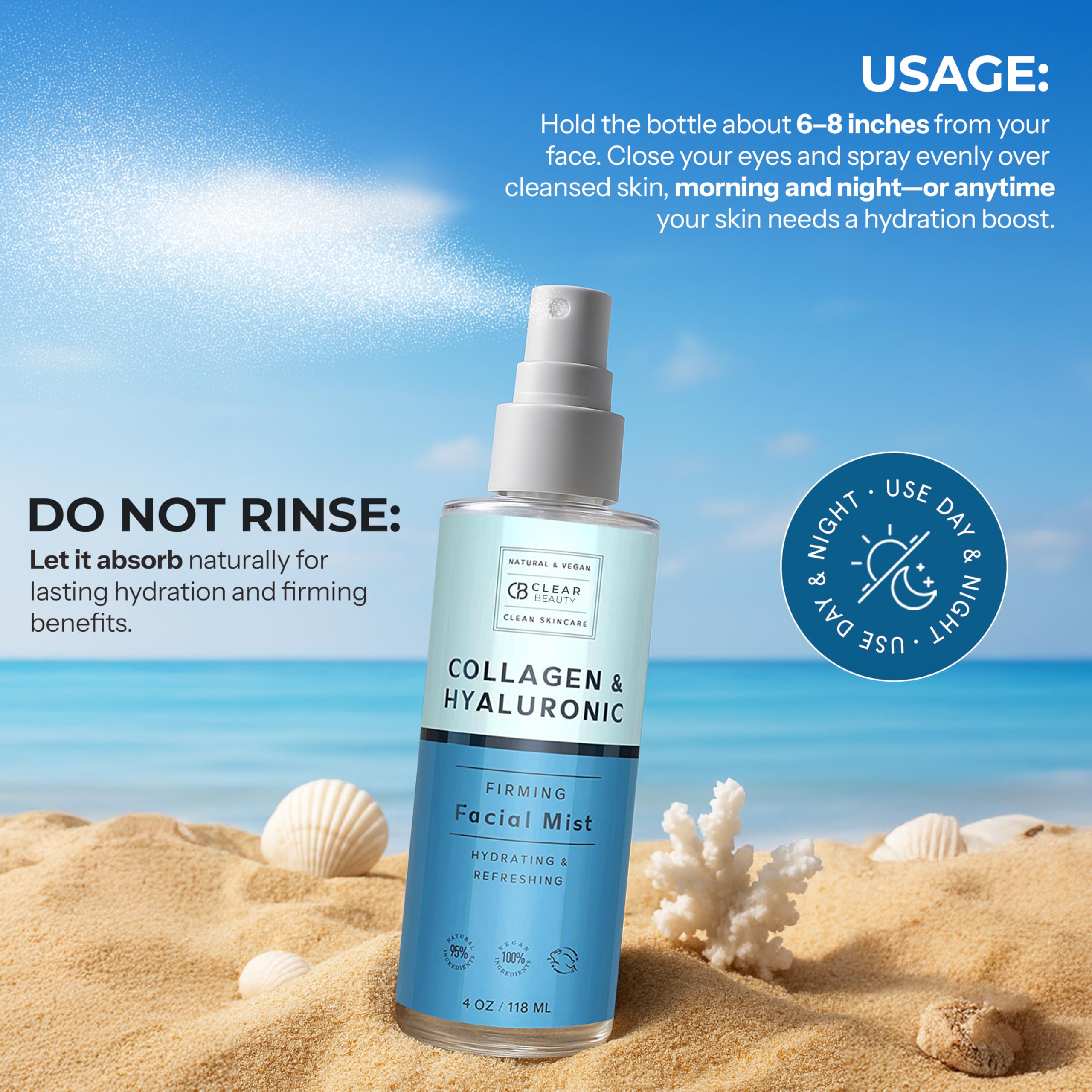 Clear Beauty Hyaluronic Acid & Collagen Hydrating Facial Mist, Dermatologist Tested - Clear Beauty Official Product View 6