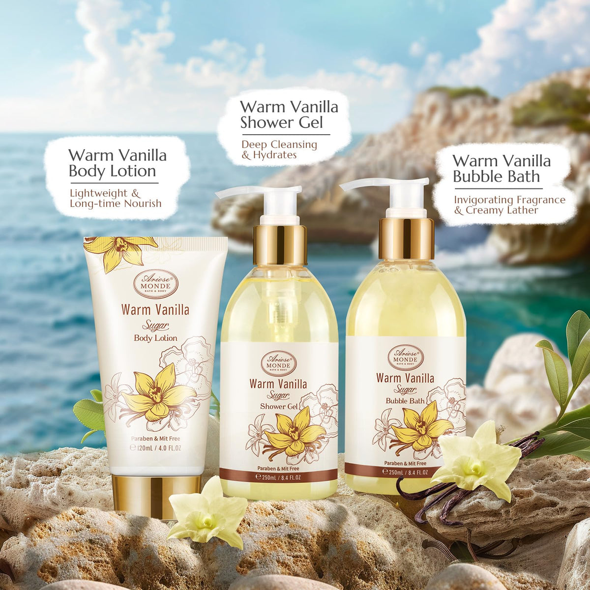 Bath and Body Warm Vanilla Sugar Gift Set 7pcs Gift Basket - ArioseMonde Official Imagery - 5
