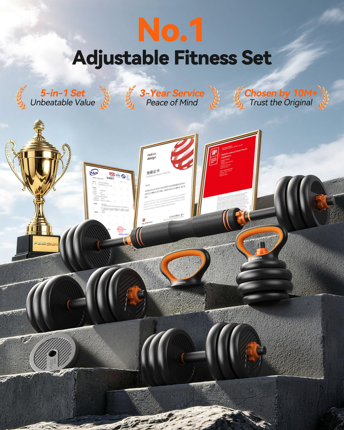FEIERDUN DS2 Adjustable Dumbbells 20 30 40 45 70 90lbs Free - FEIERDUN Official Imagery - 3